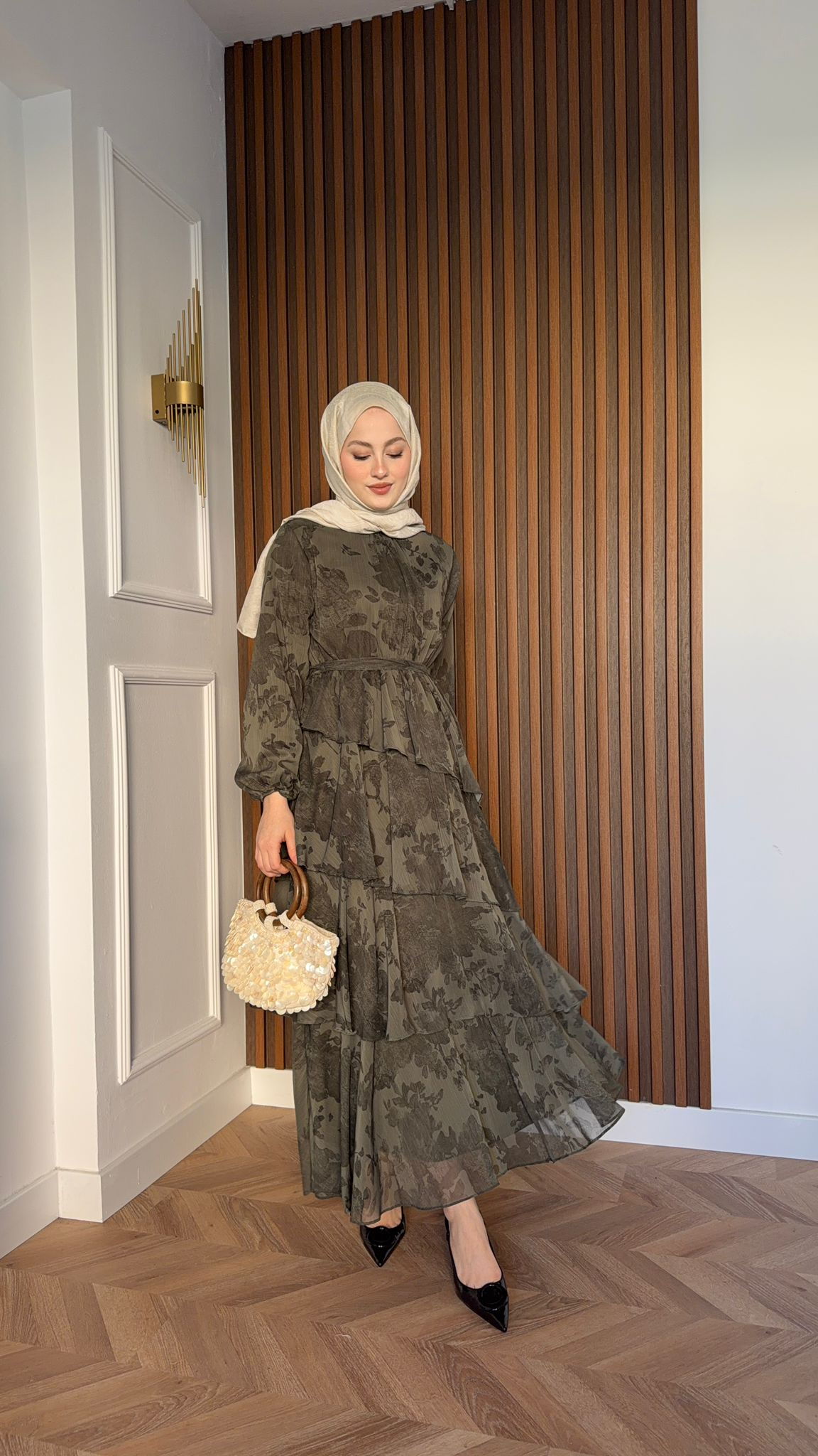 MEYSA DRESSES Roman Katkat Şifon Elbise Haki