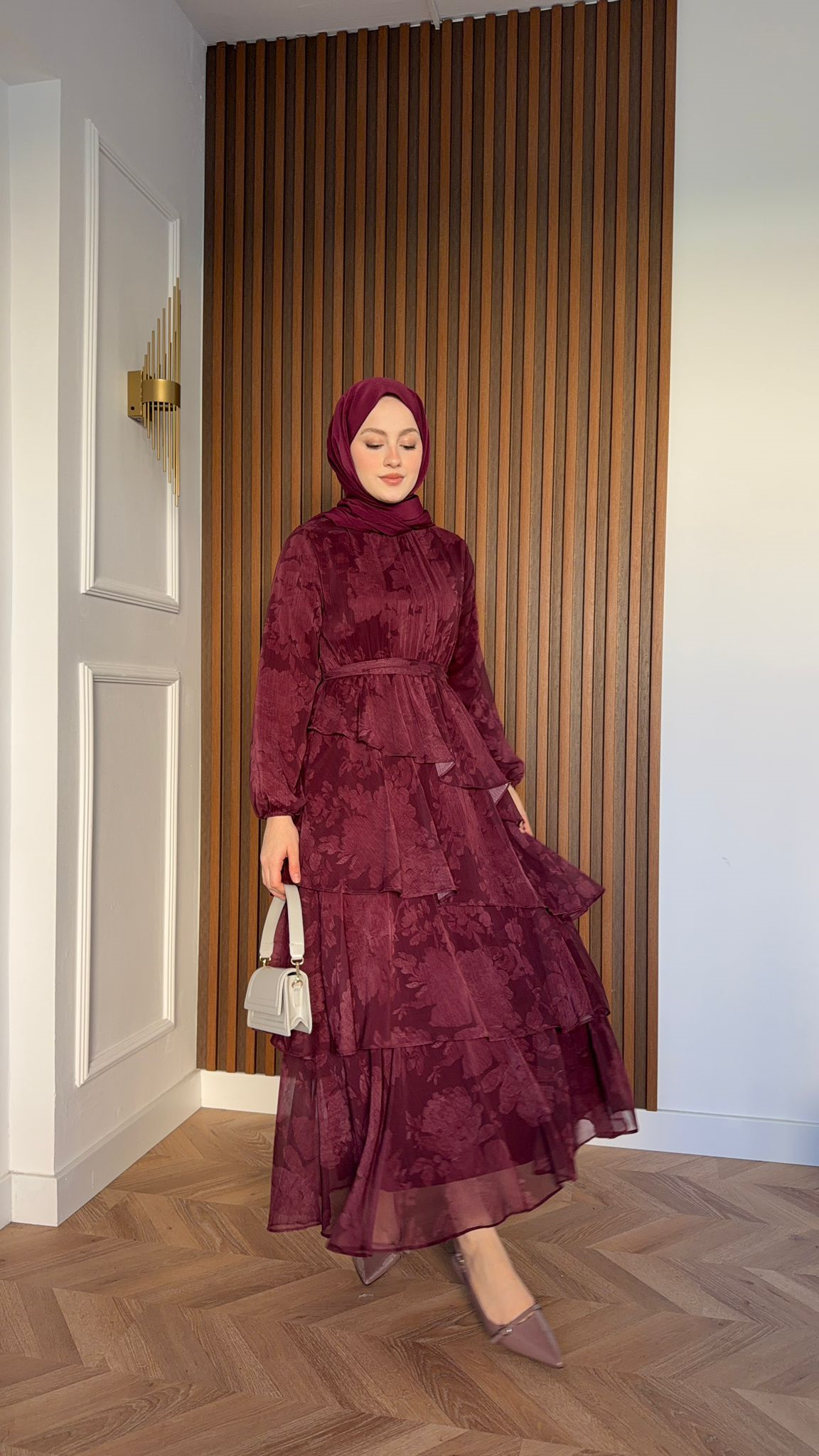 MEYSA ELBİSELER Roman Katkat Şifon Elbise Mürdüm