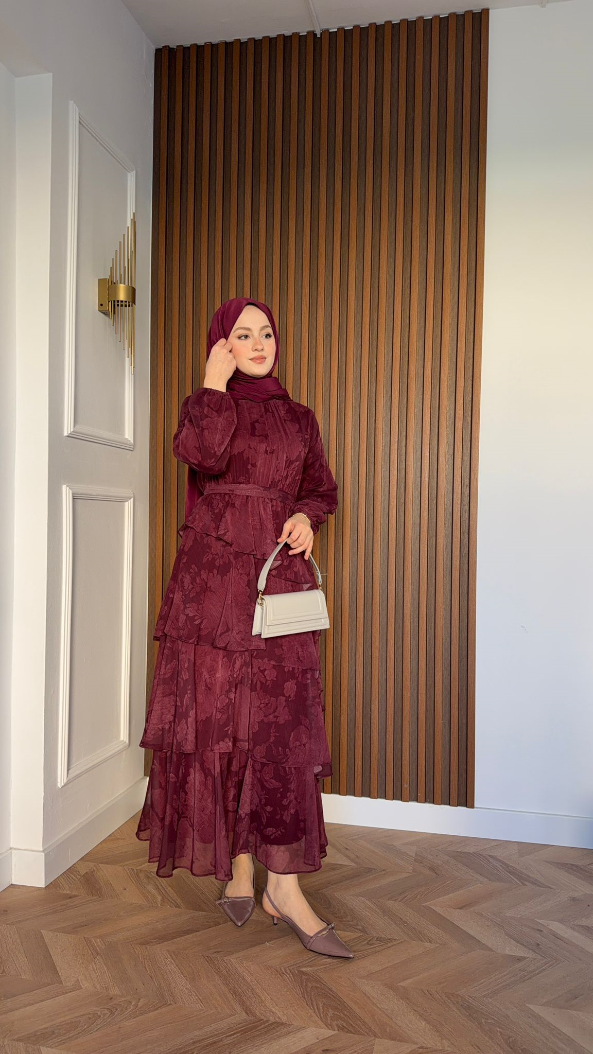 MEYSA ELBİSELER Roman Katkat Şifon Elbise Mürdüm
