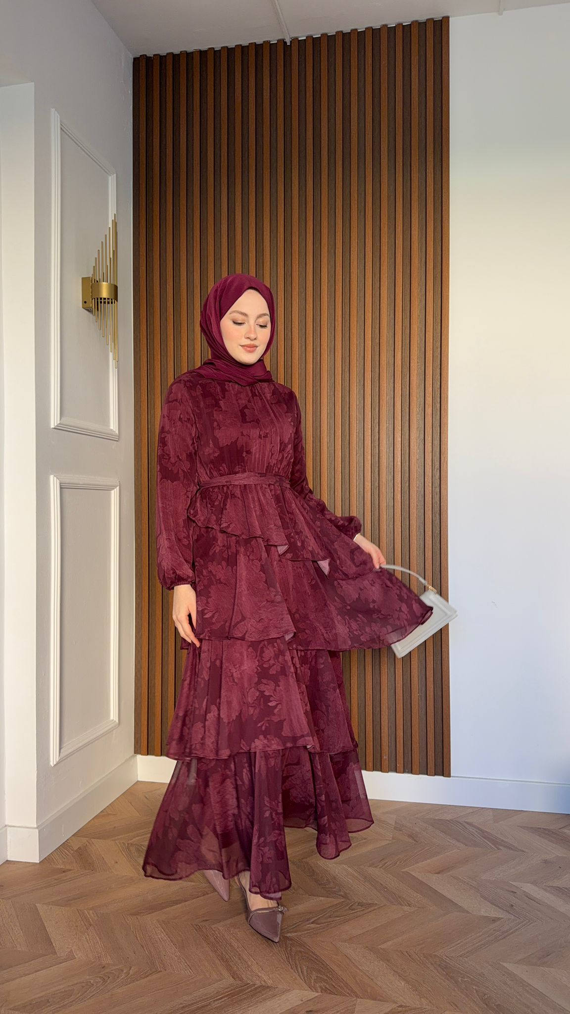 MEYSA ELBİSELER Roman Katkat Şifon Elbise Mürdüm
