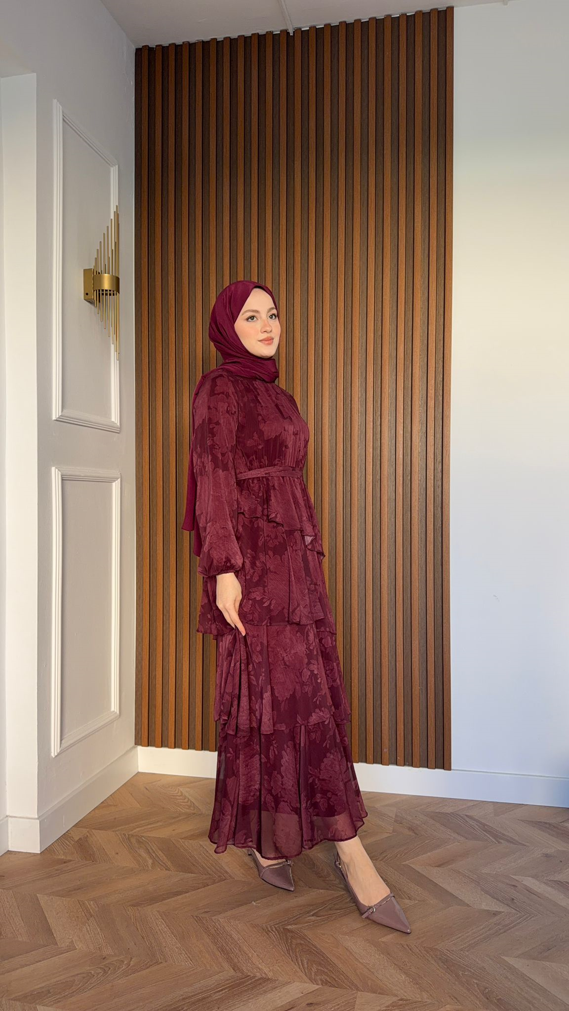 MEYSA ELBİSELER Roman Katkat Şifon Elbise Mürdüm