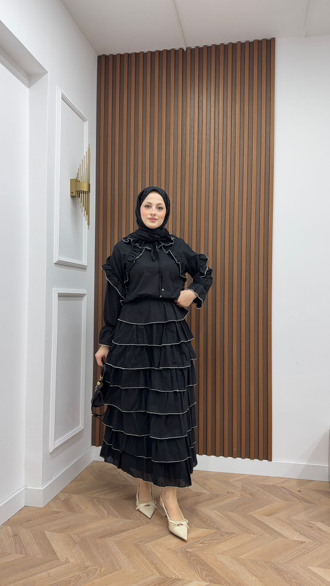 MEYSA ETEK TAKIM Biyeli Katkat Vual Etekli Takım Siyah