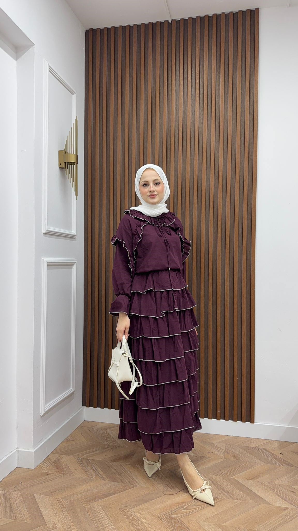 MEYSA ETEK TAKIM Biyeli Katkat Vual Etekli Takım Bordo