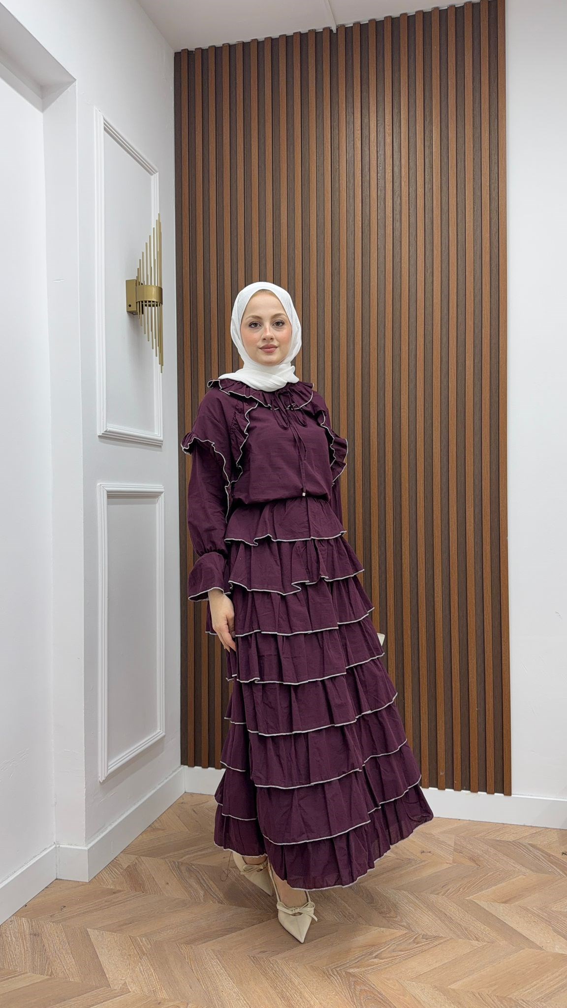 MEYSA ETEK TAKIM Biyeli Katkat Vual Etekli Takım Bordo