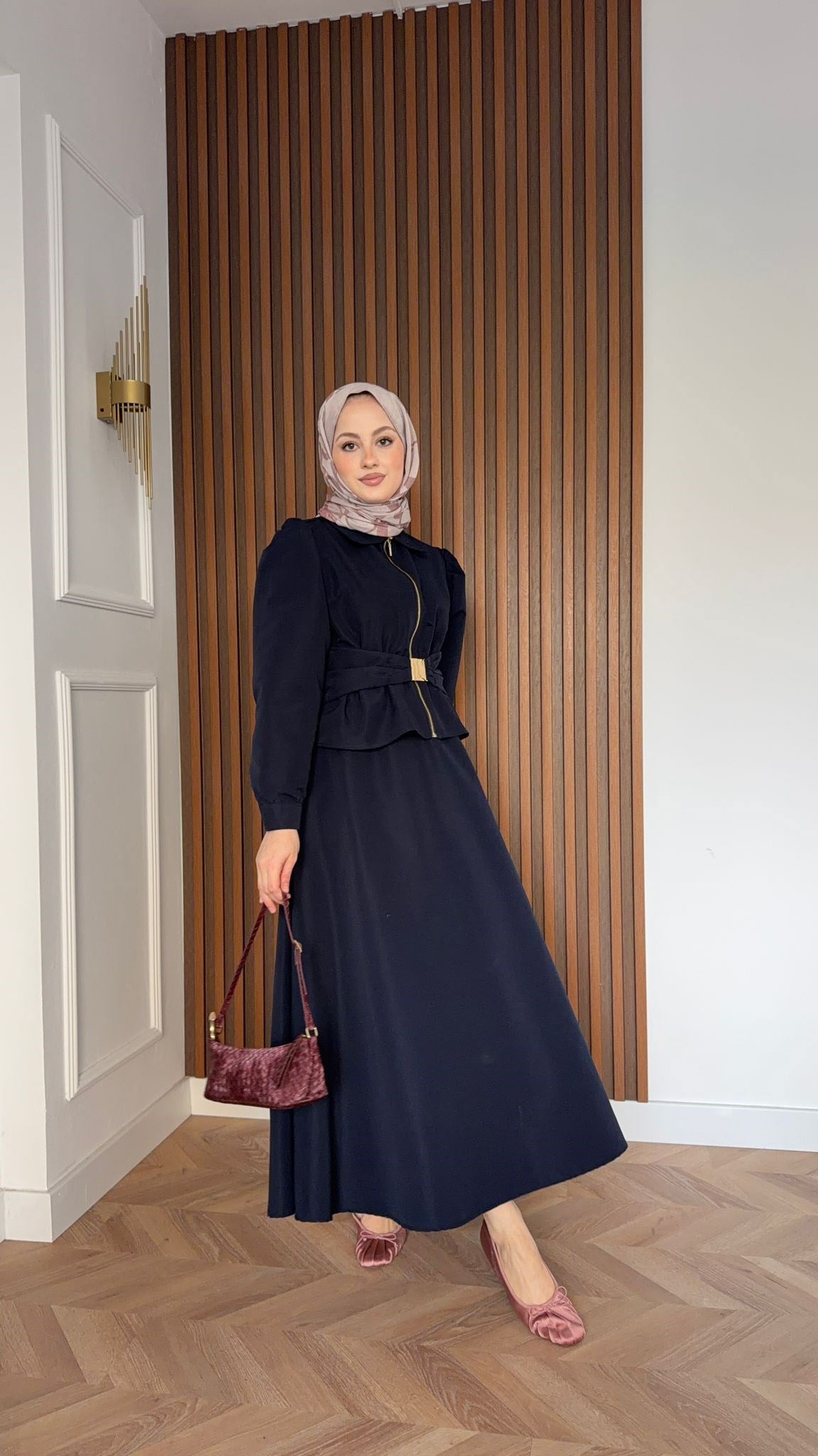 MEYSA SKIRT SETS Chic Gold Kemer Detaylı Etekli Takım Lacivert