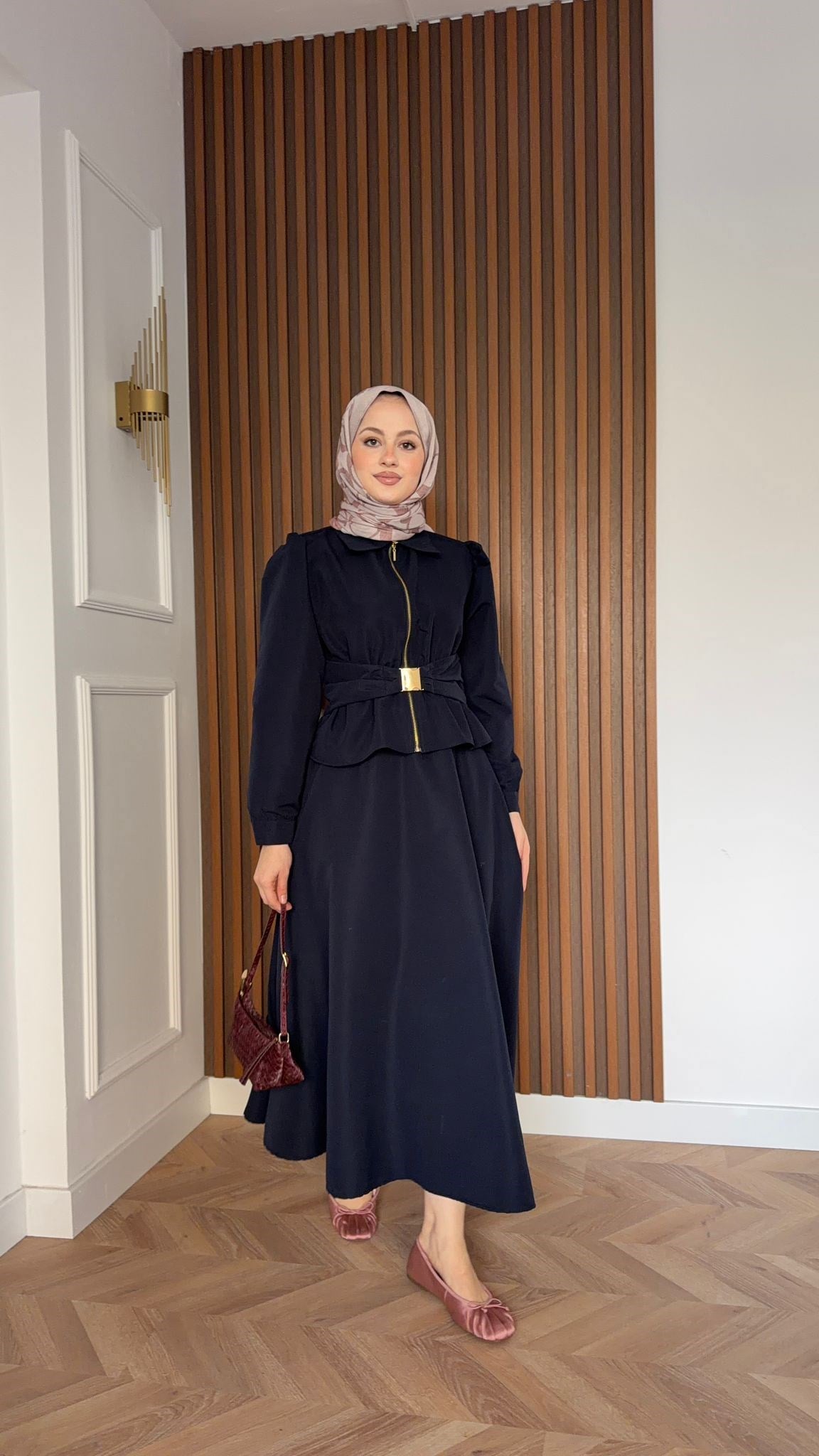 MEYSA SKIRT SETS Chic Gold Kemer Detaylı Etekli Takım Lacivert