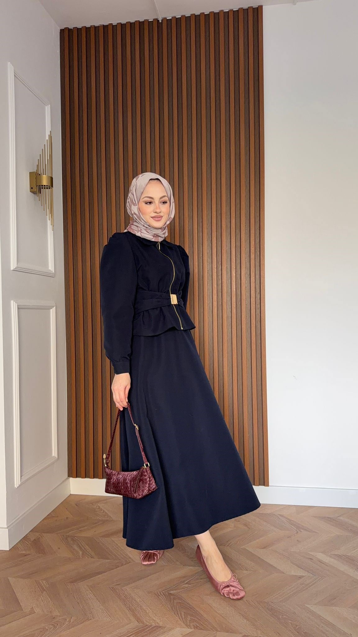 MEYSA SKIRT SETS Chic Gold Kemer Detaylı Etekli Takım Lacivert
