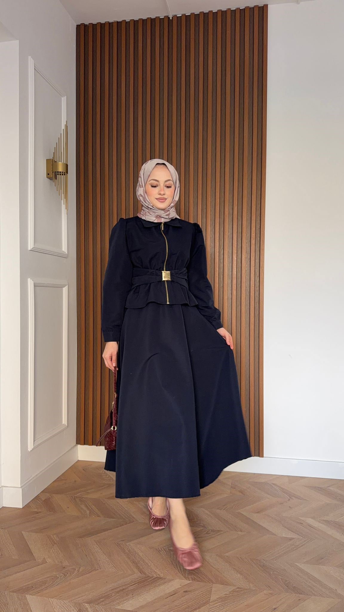 MEYSA SKIRT SETS Chic Gold Kemer Detaylı Etekli Takım Lacivert