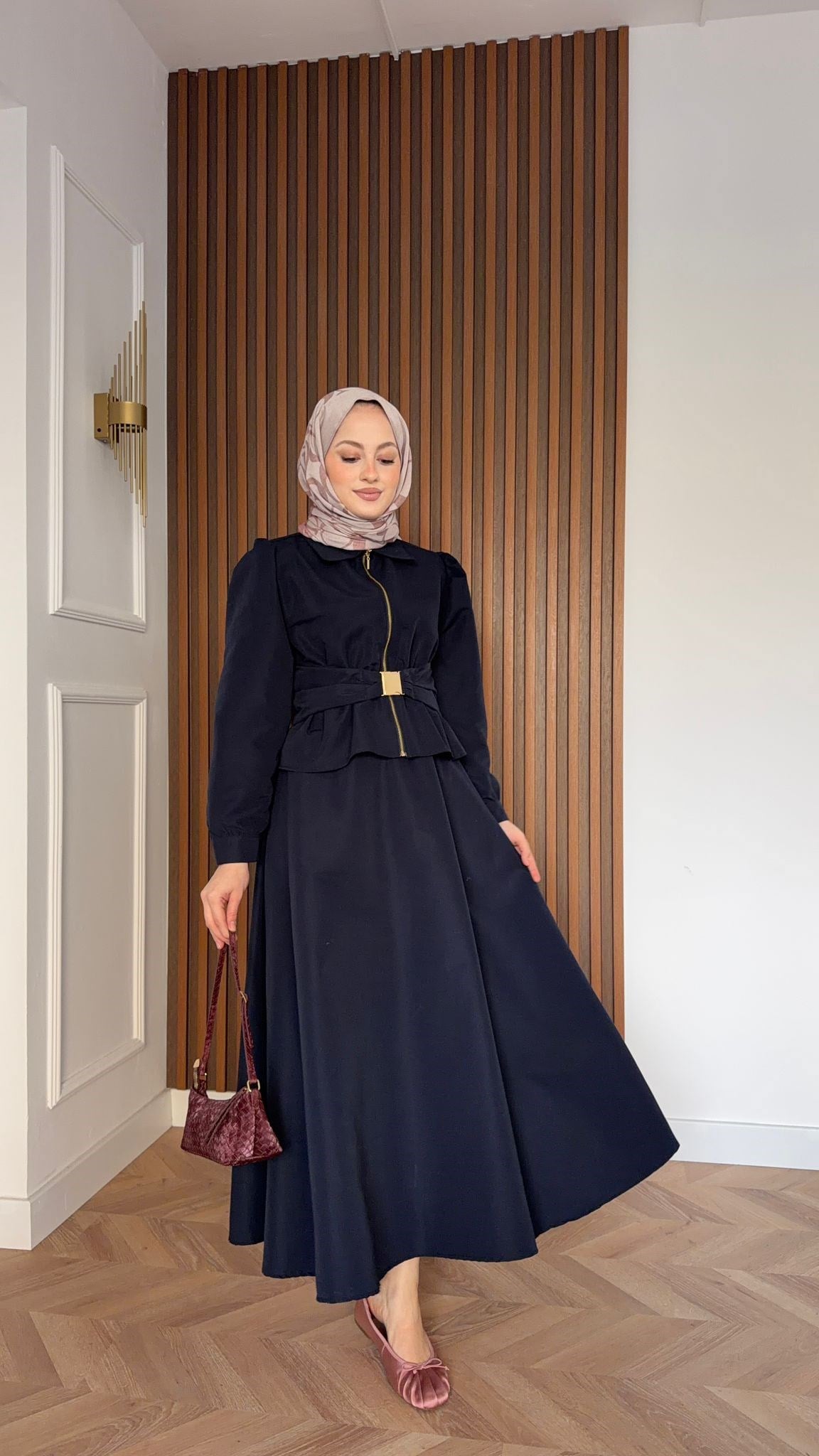 MEYSA SKIRT SETS Chic Gold Kemer Detaylı Etekli Takım Lacivert