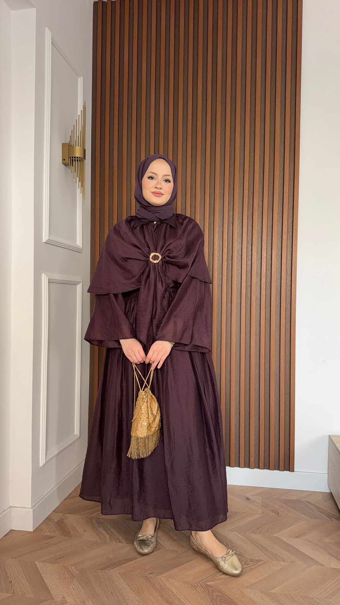 MEYSA ETEK TAKIM Rumi Pelerin Detaylı Etekli Takım Mürdüm