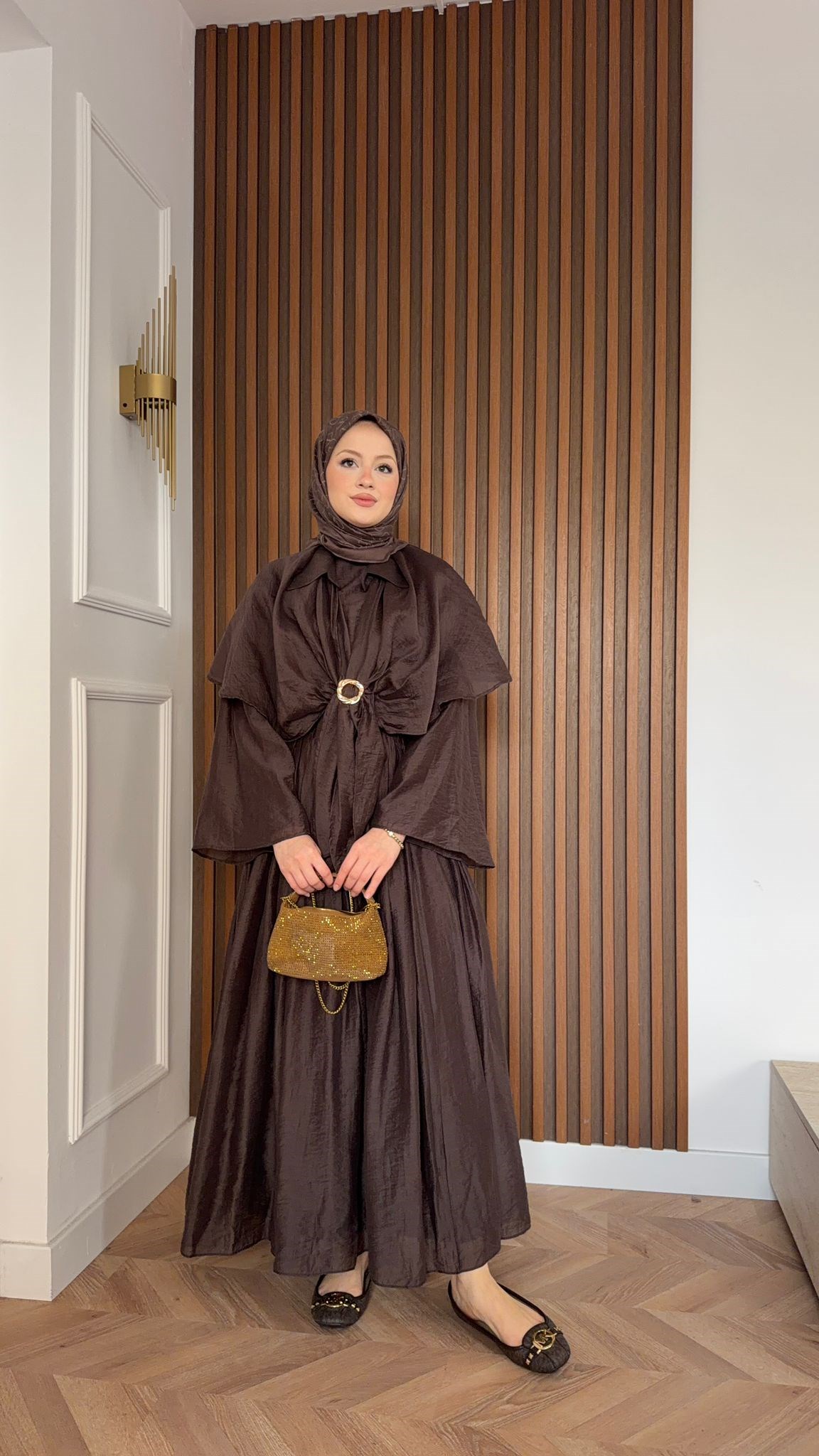 MEYSA ETEK TAKIM Rumi Pelerin Detaylı Etekli Takım Acı Kahve