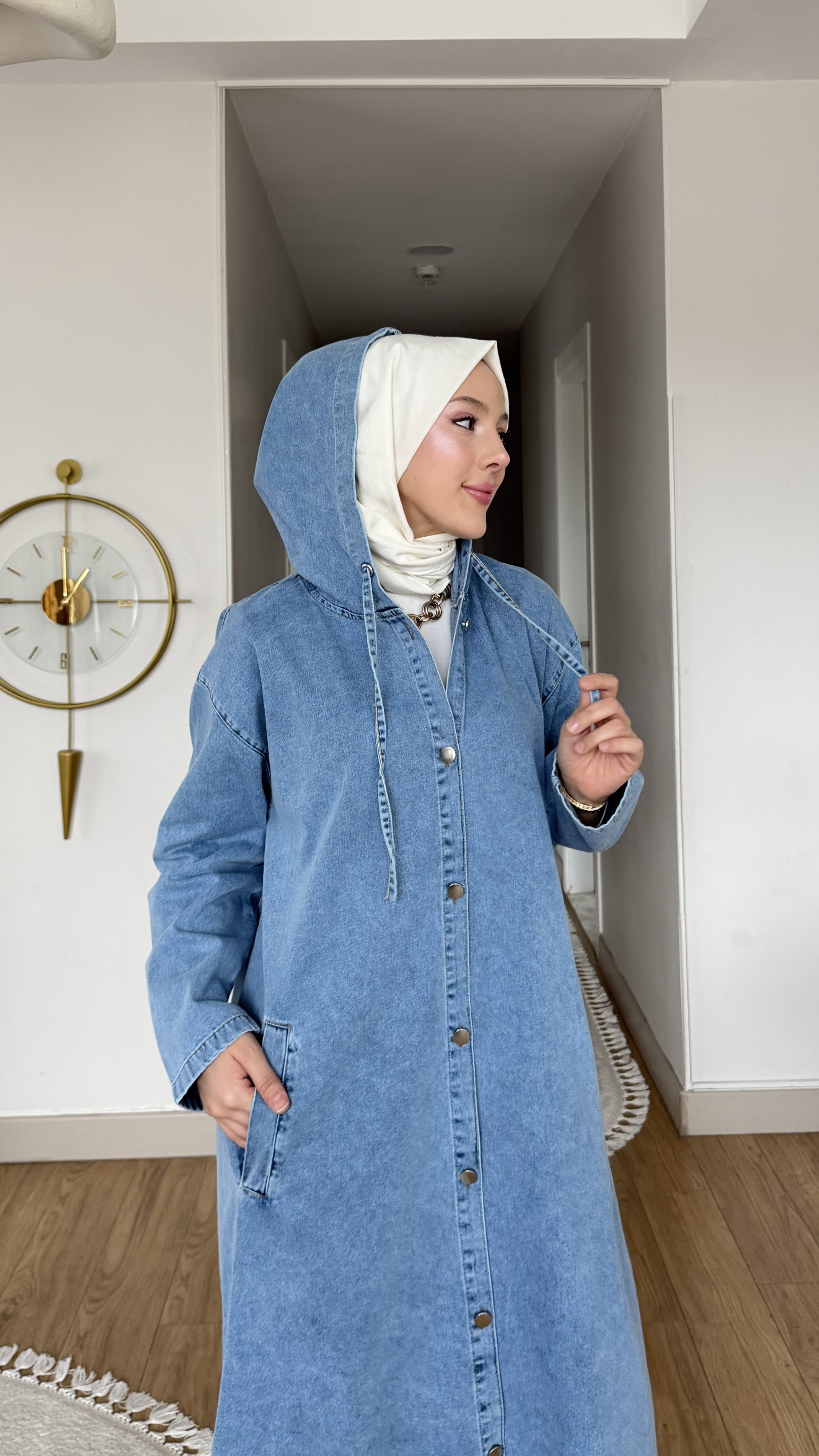 MEYSA KAP Kapşonlu Denim Kap Açık Mavi