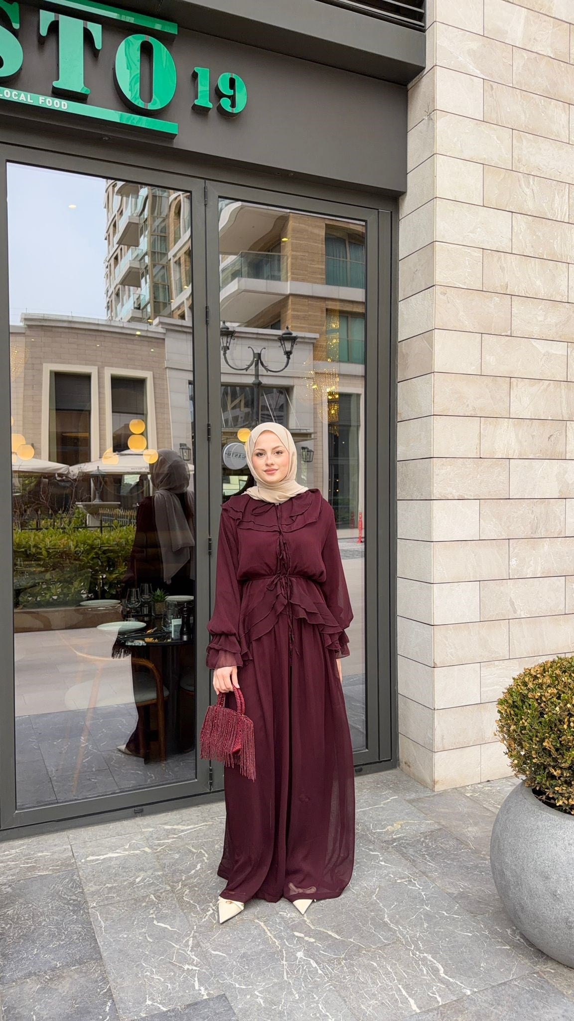 MEYSA PANTOLON TAKIM Aslı Şifon Fırfırlı İkili Takım Bordo