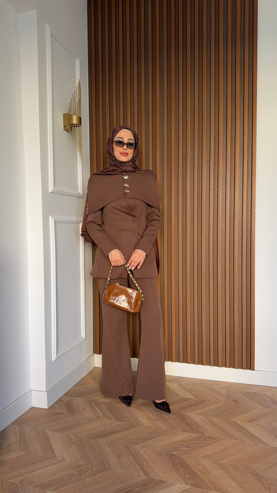 MEYSA TROUSER SETS Bolerolu Krep Pantolonlu Takım Acı Kahve