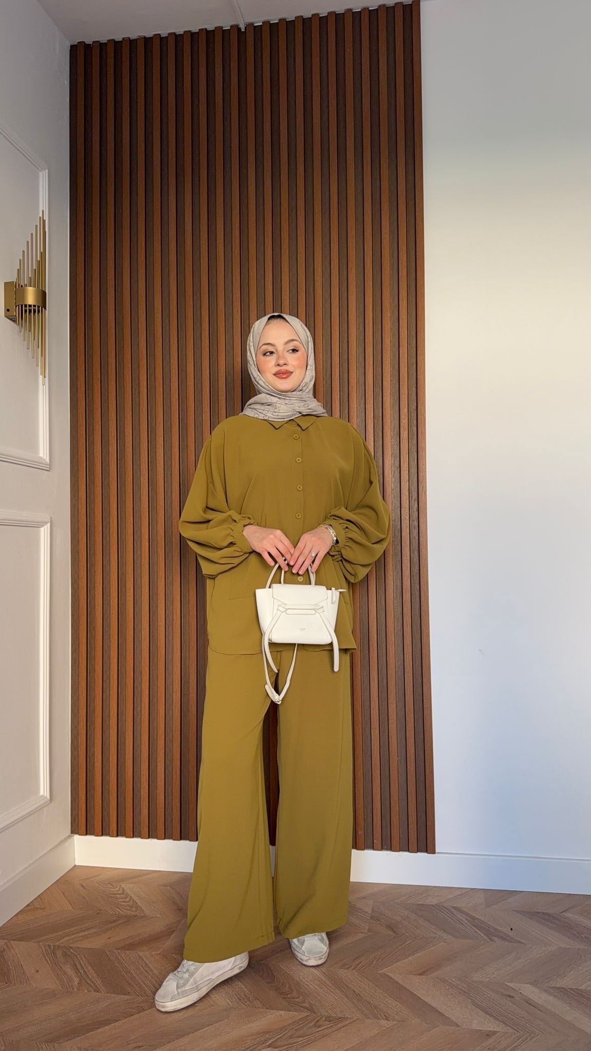 MEYSA PANTOLON TAKIM Çift Cepli Krep İkili Takım Yağ Yeşili