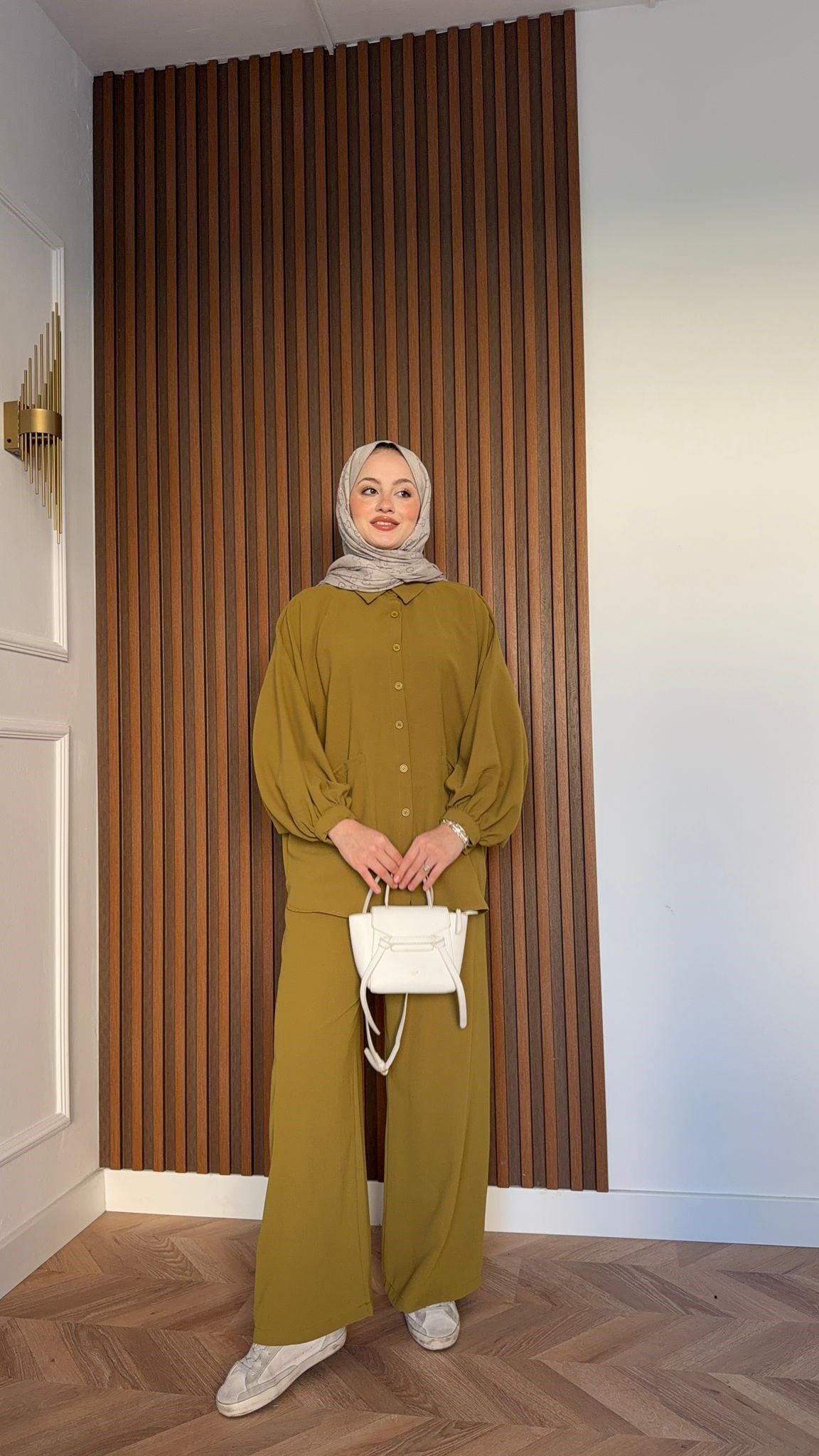 MEYSA PANTOLON TAKIM Çift Cepli Krep İkili Takım Yağ Yeşili
