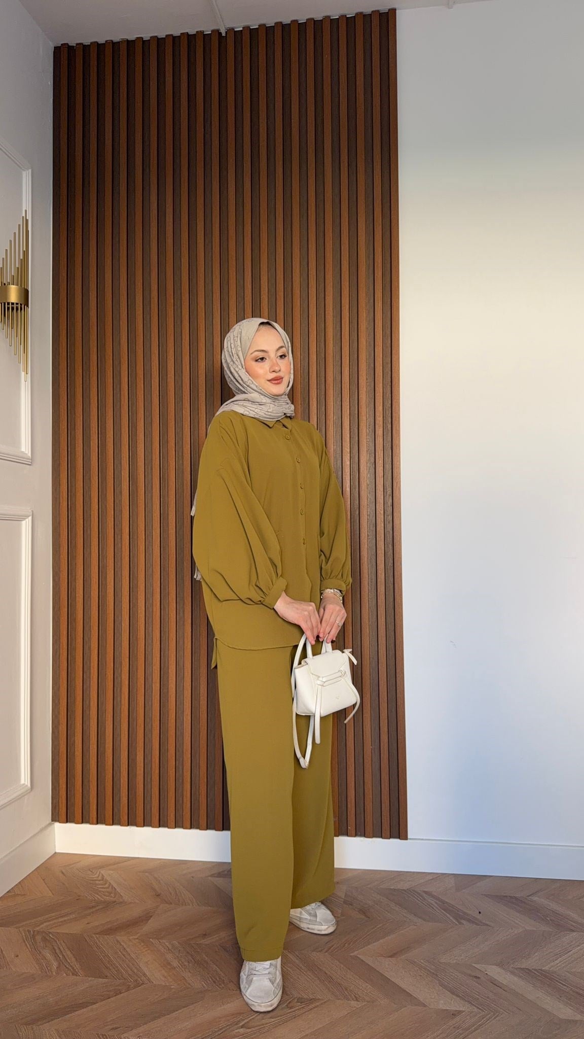 MEYSA PANTOLON TAKIM Çift Cepli Krep İkili Takım Yağ Yeşili