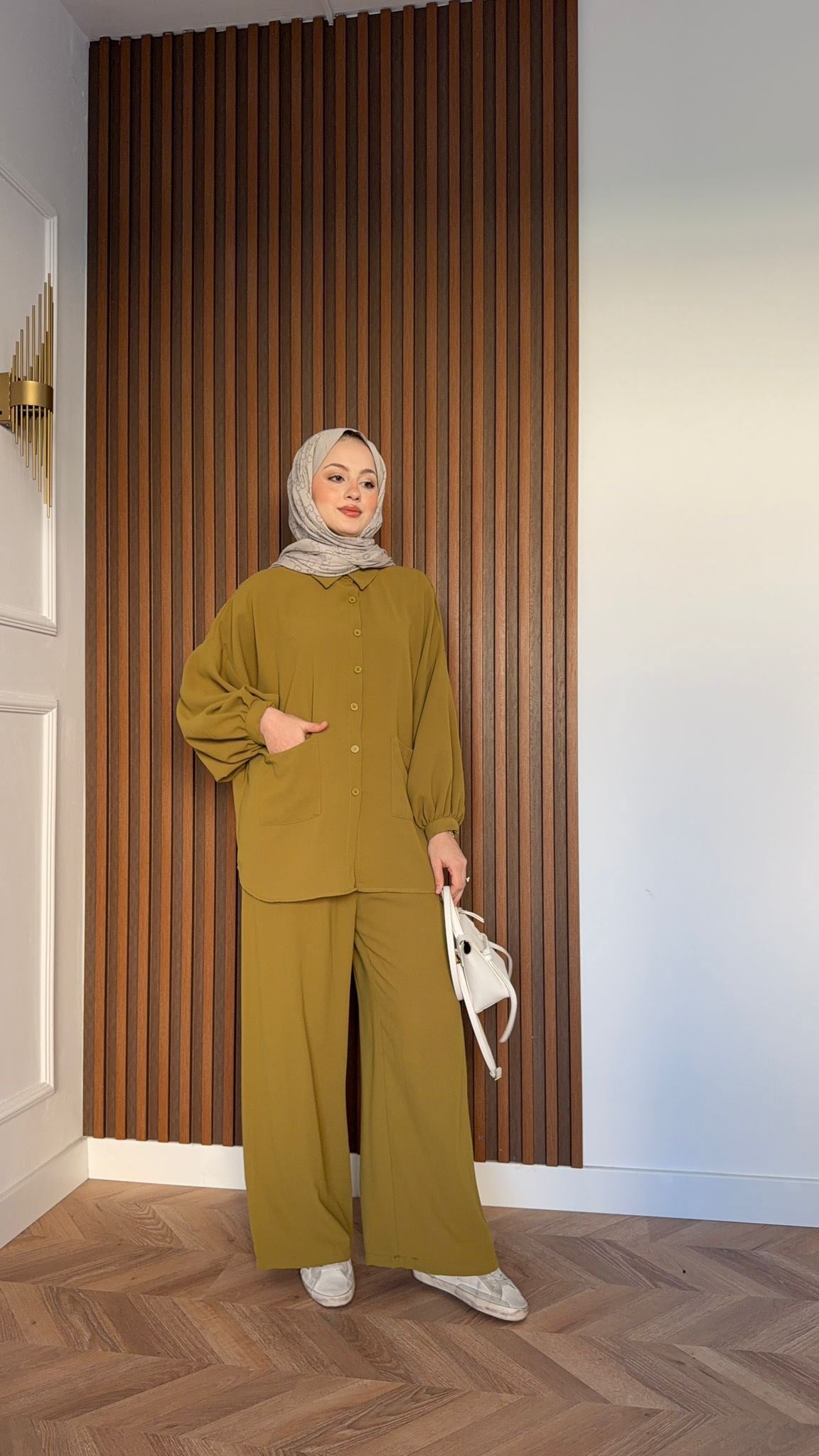 MEYSA PANTOLON TAKIM Çift Cepli Krep İkili Takım Yağ Yeşili
