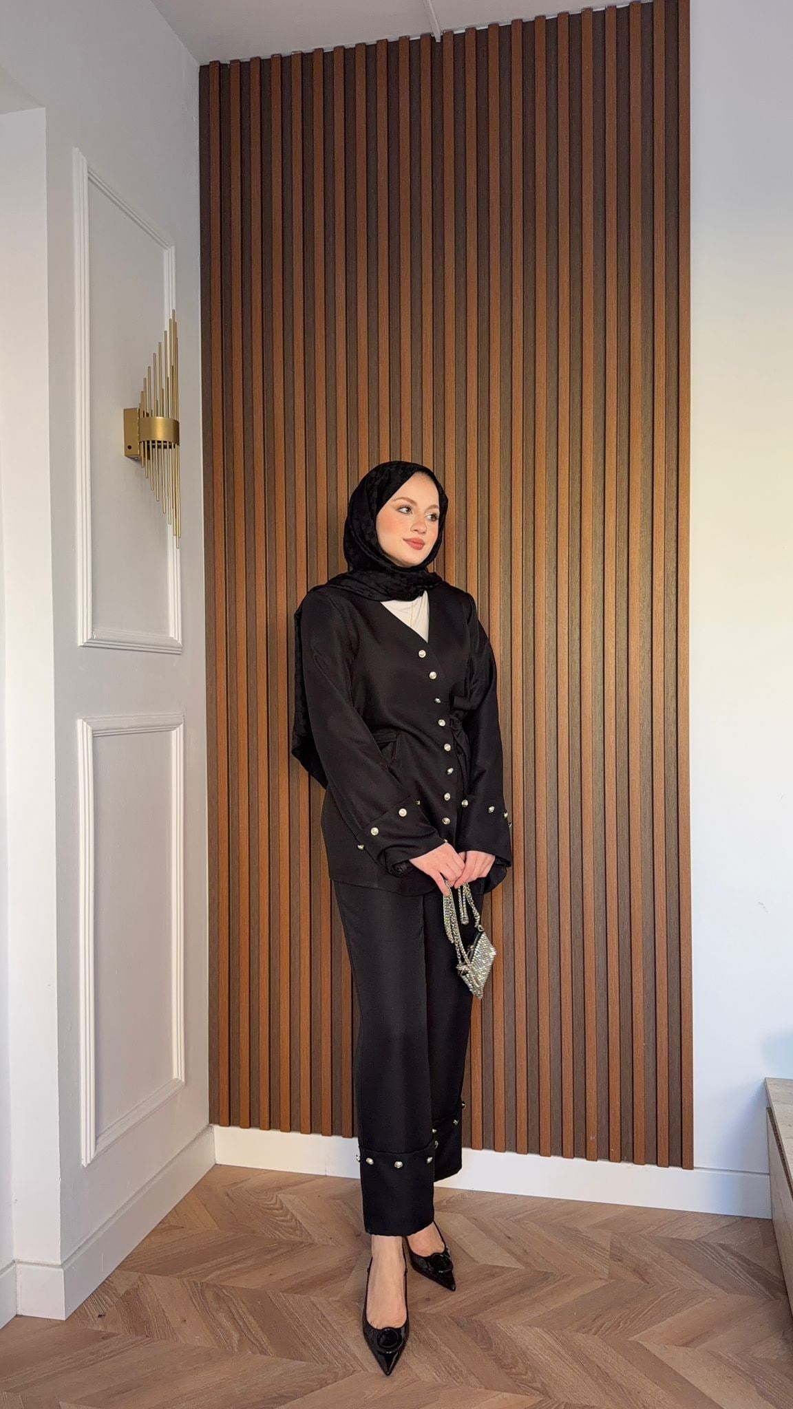 MEYSA PANTOLON TAKIM Diva Gümüş Aksesuarlı Ceket Takım Siyah