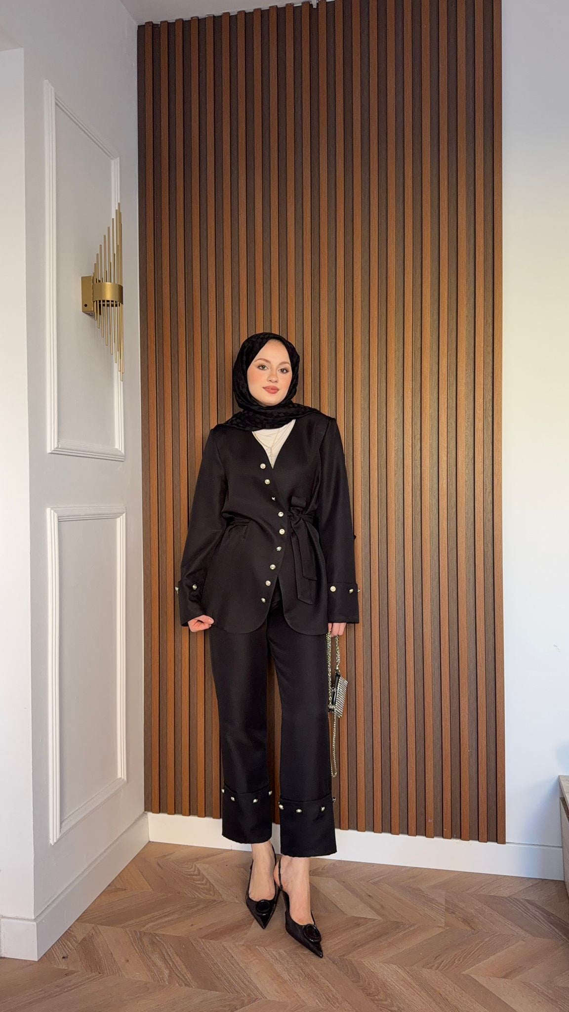 MEYSA PANTOLON TAKIM Diva Gümüş Aksesuarlı Ceket Takım Siyah