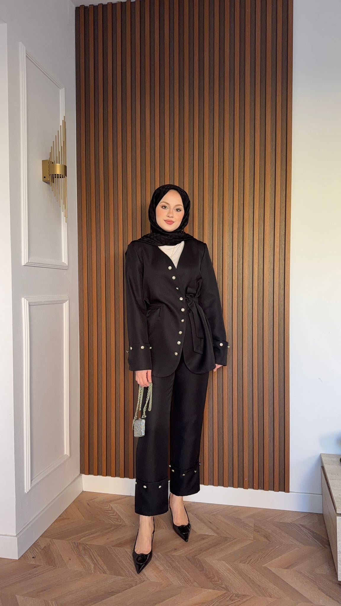 MEYSA PANTOLON TAKIM Diva Gümüş Aksesuarlı Ceket Takım Siyah