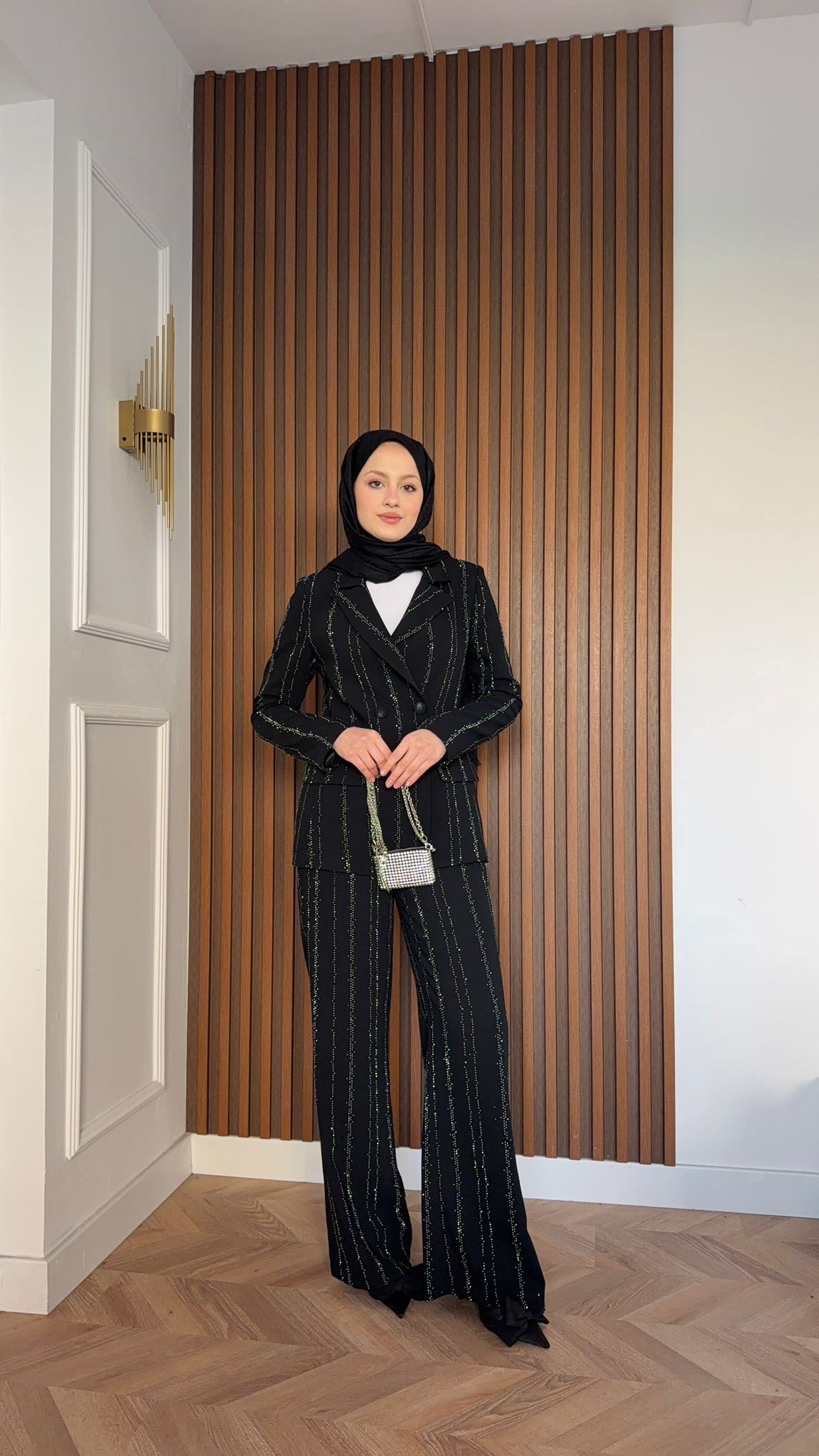 MEYSA PANTOLON TAKIM Efsun Taşlı Blazer Ceket Takım Siyah