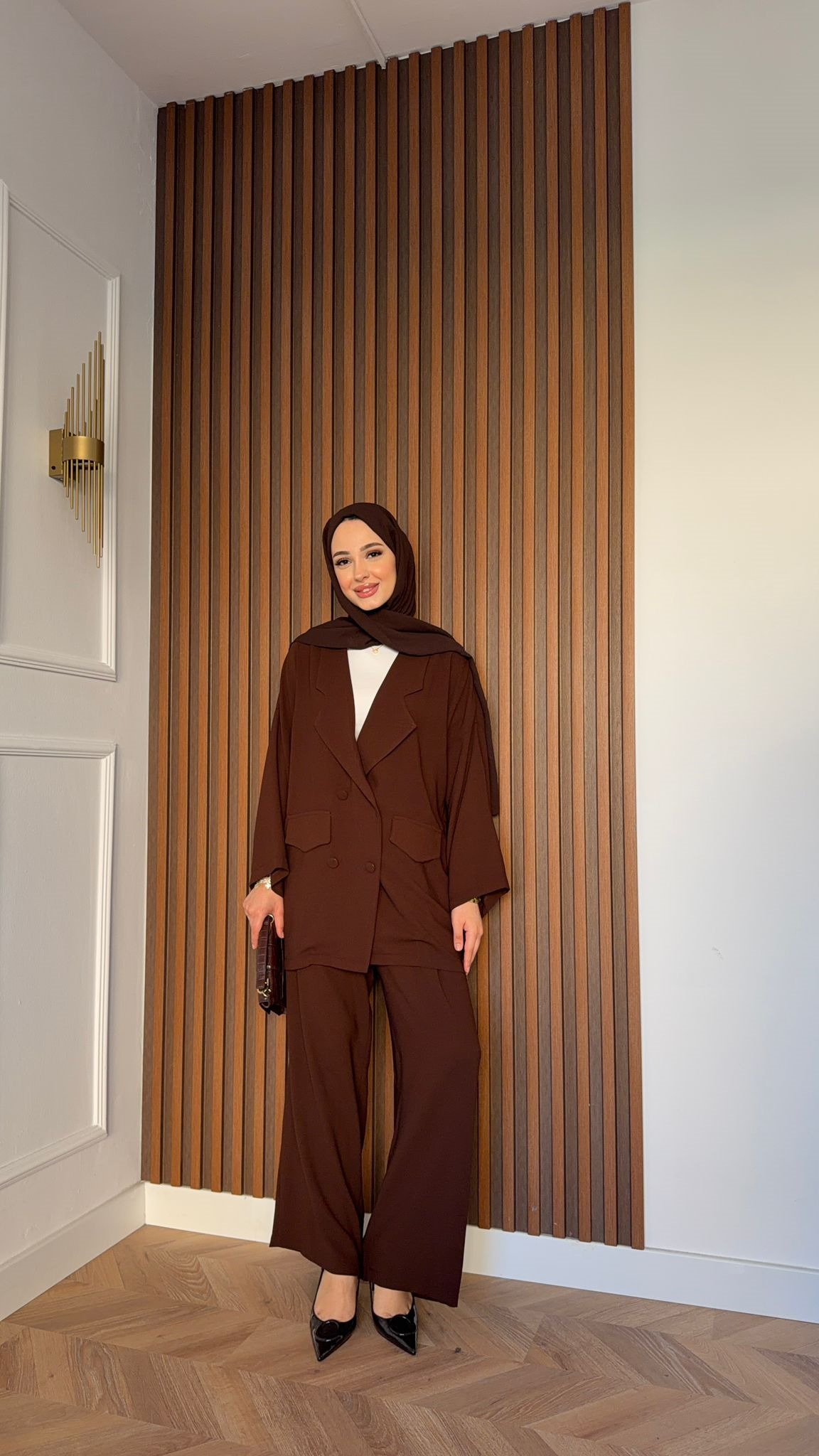 MEYSA TROUSER SETS Kruvaze Krep İkili Takım Acı Kahve