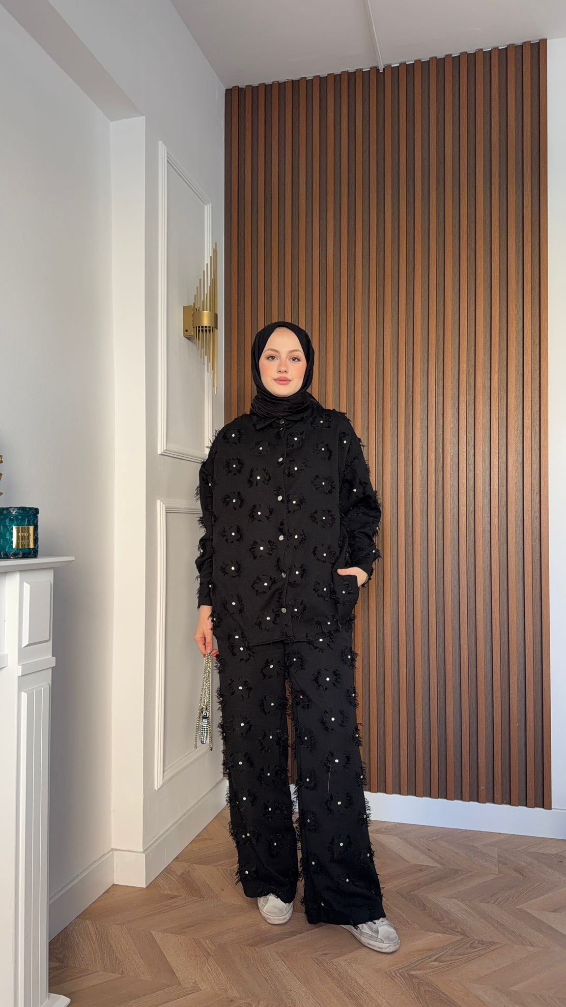 MEYSA PANTOLON TAKIM Lisbon Saçaklı Taşlı Takım Siyah