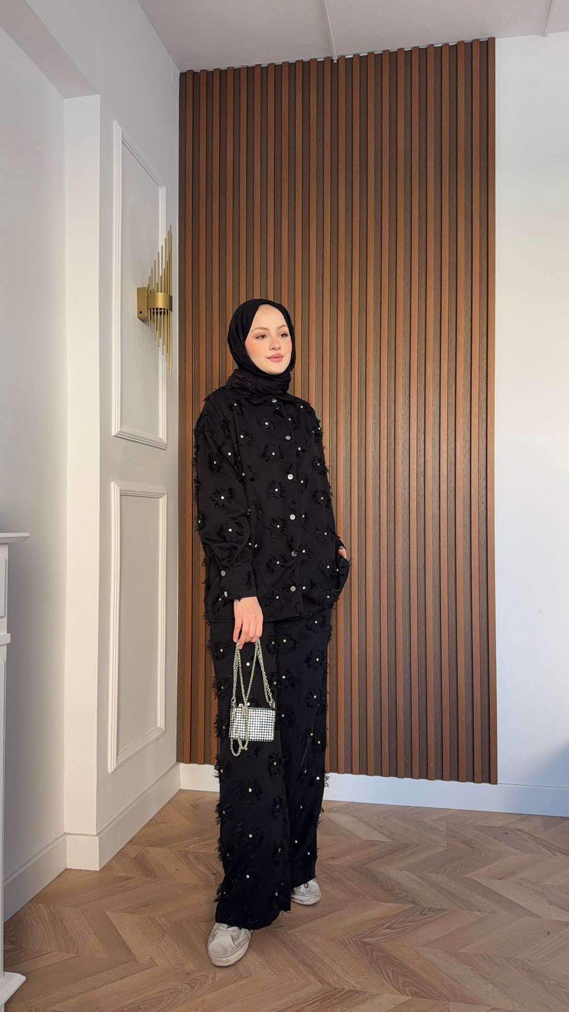 MEYSA PANTOLON TAKIM Lisbon Saçaklı Taşlı Takım Siyah