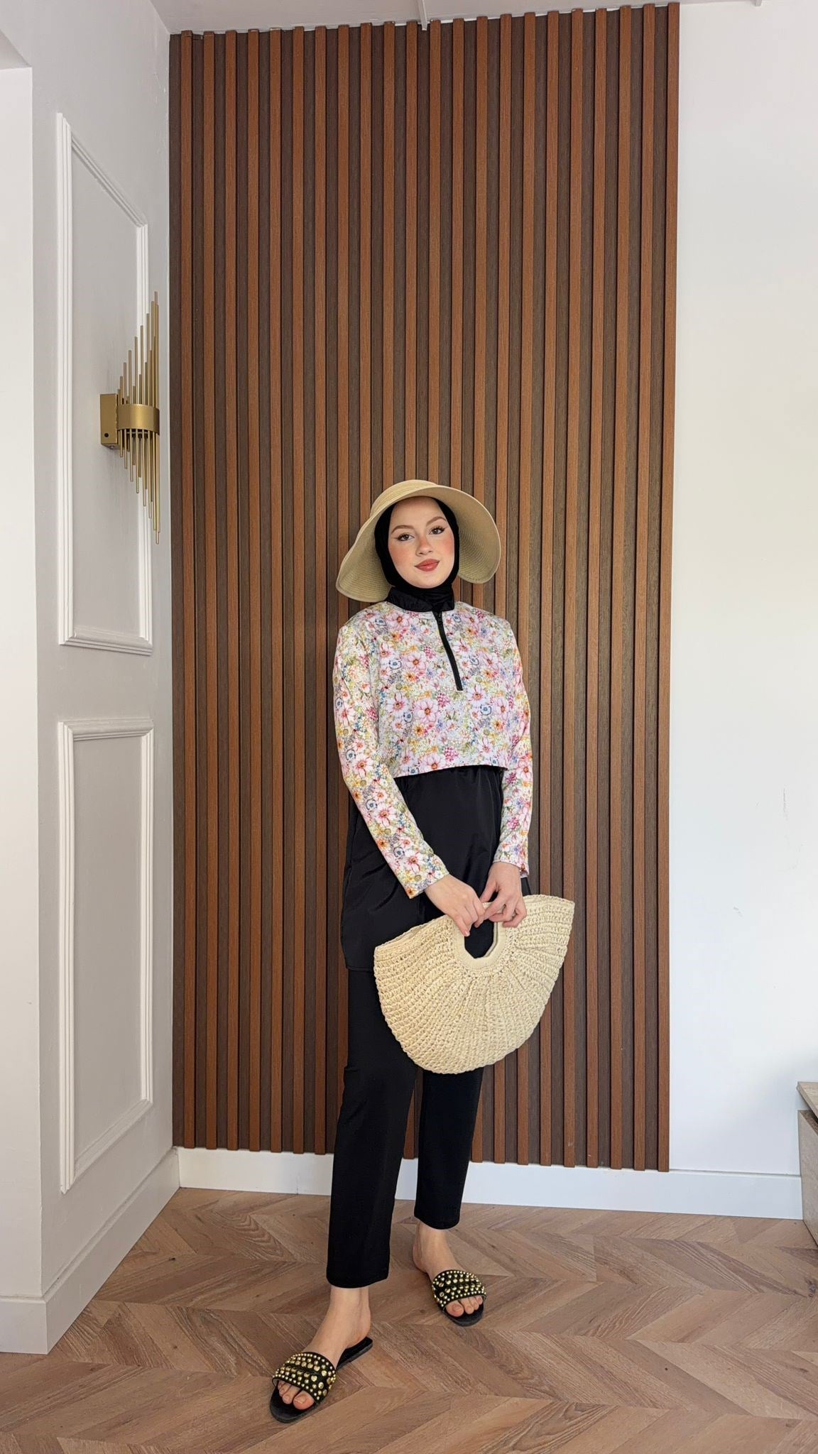 MEYSA TESETTÜR MAYO Mini Çiçekli Pembe Üçlü Tesettür Mayo Seti
