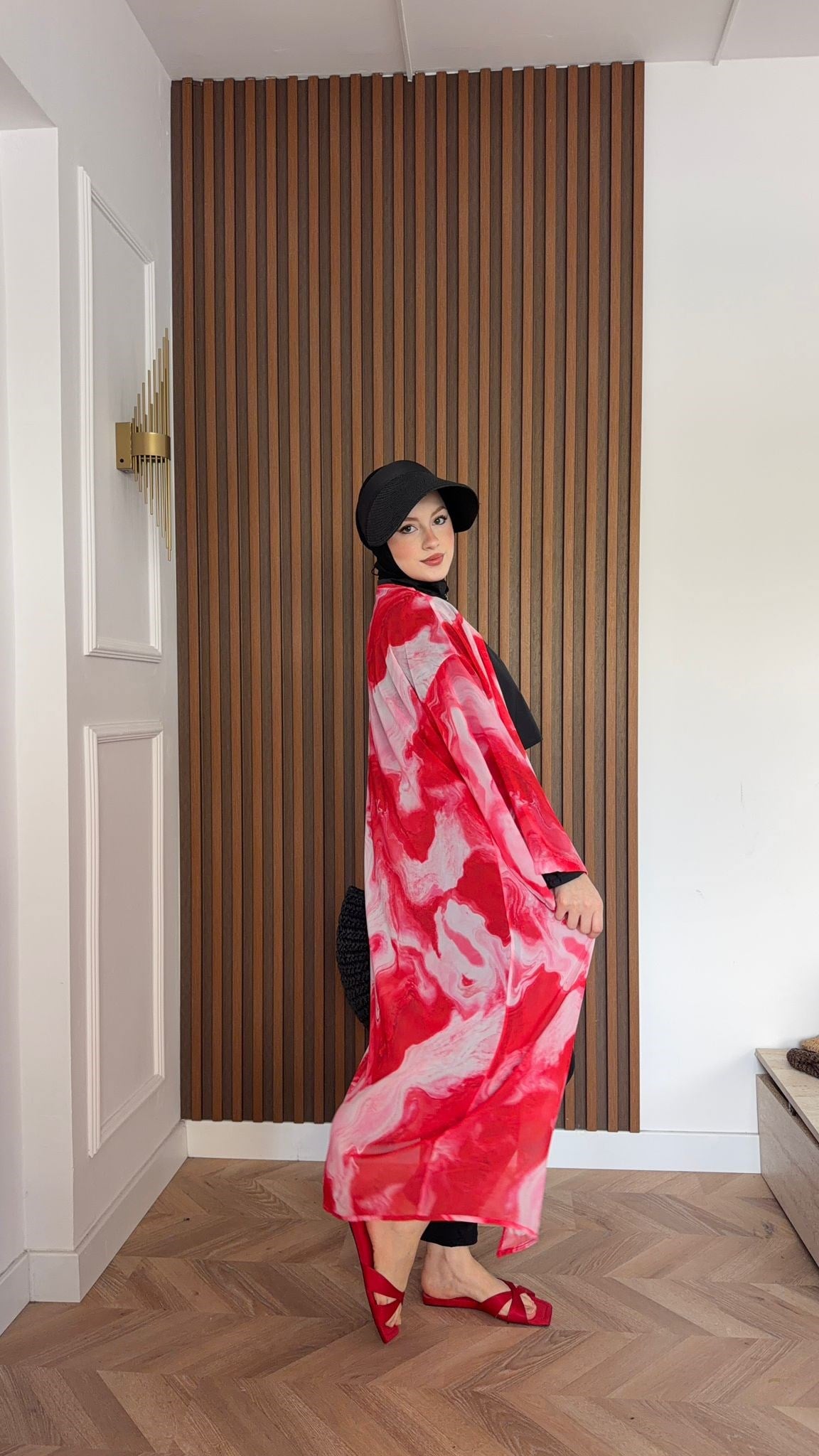 MEYSA TESETTÜR PAREO Rose Marble Desen Kemerli Şifon Pareo Pembe