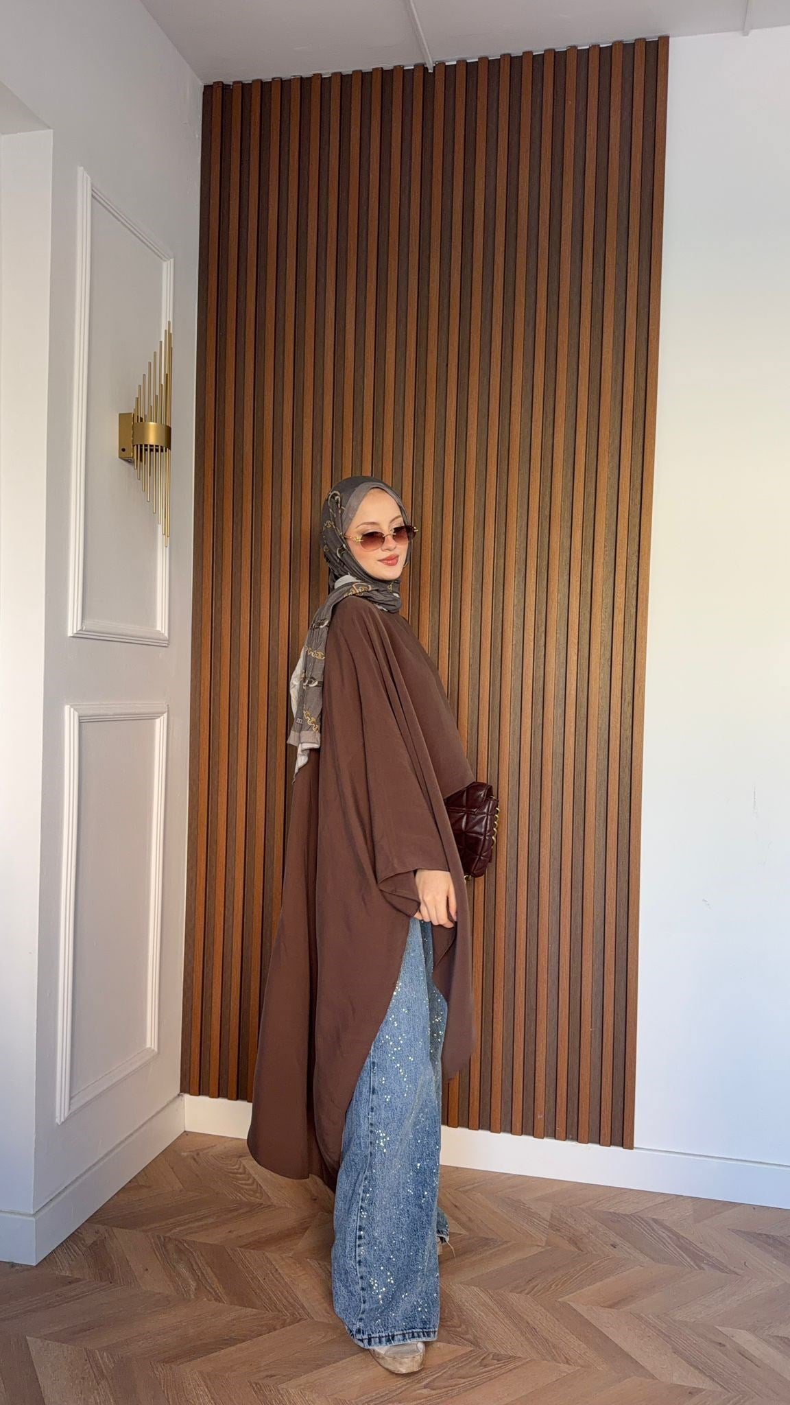 MEYSADESIGN BLUZ Asimetrik Yarasa Kol Bluz Acı Kahve