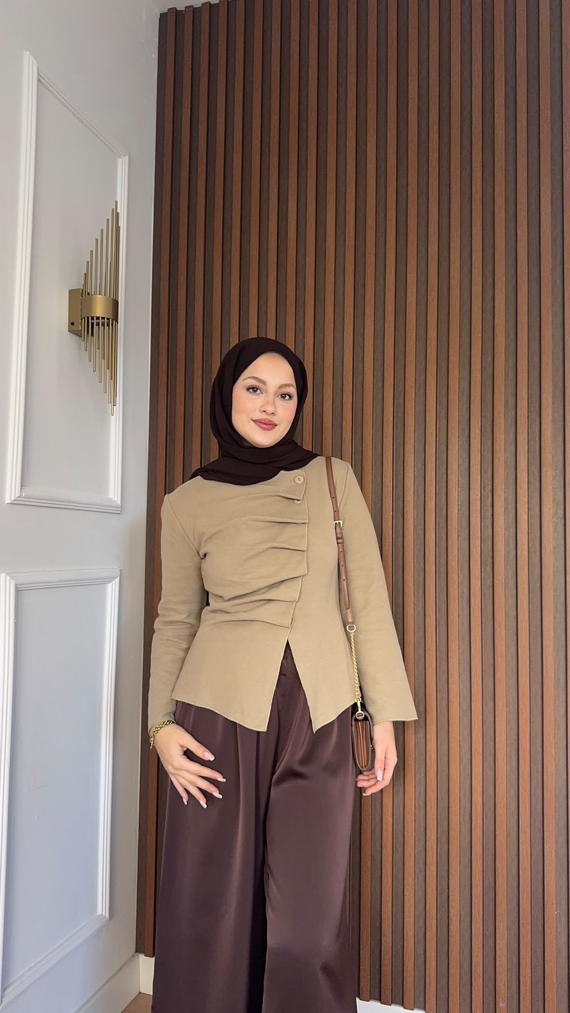MEYSADESIGN BLUZ Çapraz Düğmeli Örme Bluz Vizon