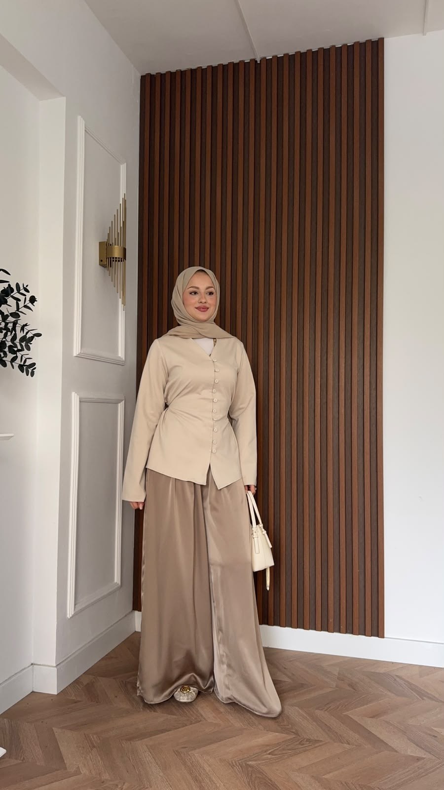 MEYSADESIGN BLUZ Soio Düğmeli Bluz Bej