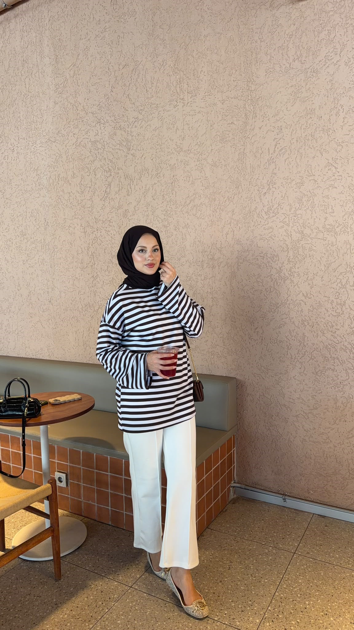 MEYSADESIGN BODY Çizgili Basic Badi Acı Kahve