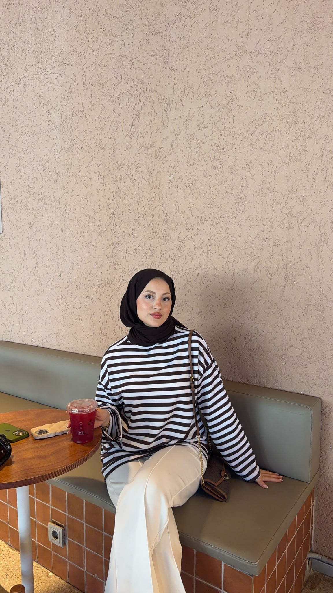 MEYSADESIGN BODY Çizgili Basic Badi Acı Kahve