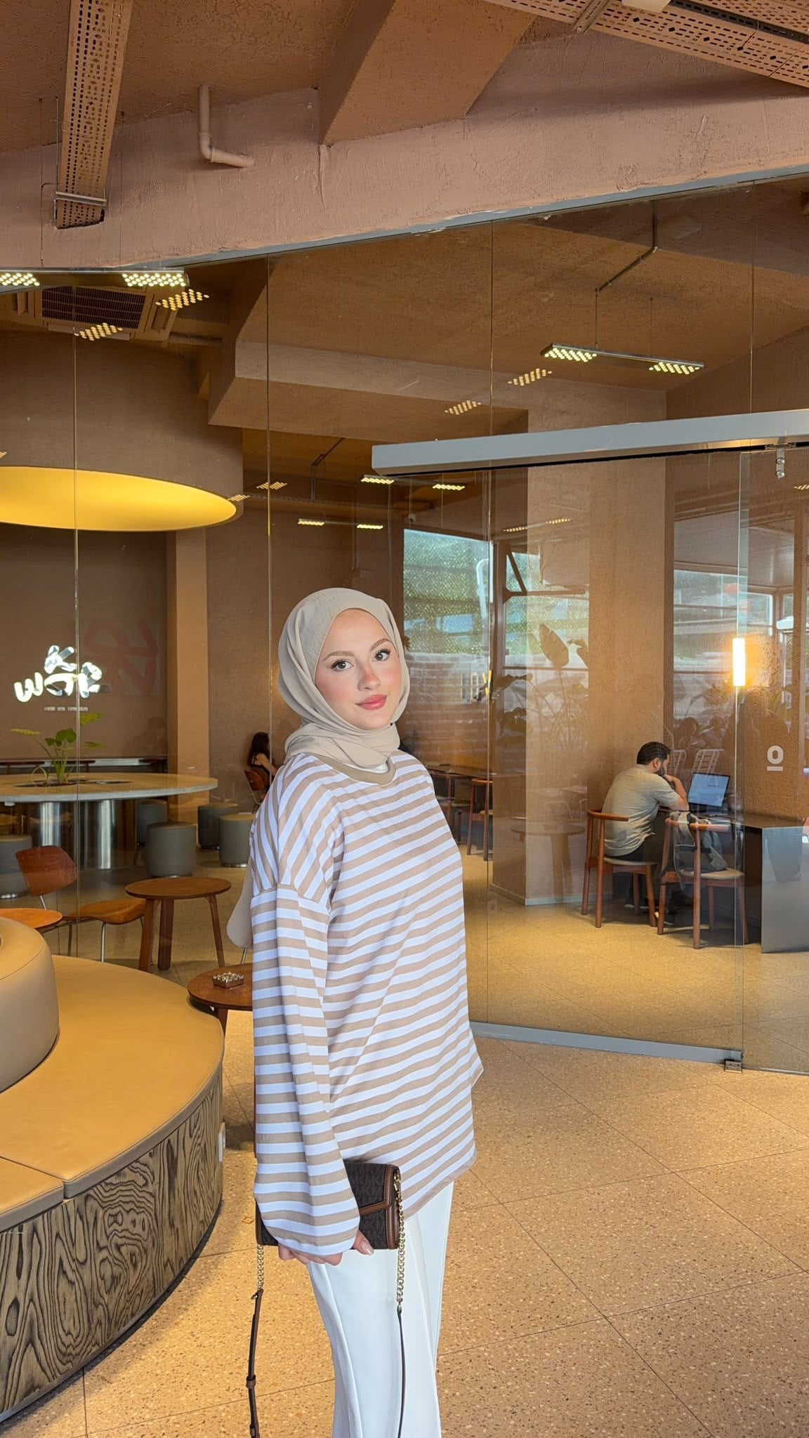 MEYSADESIGN BODY Çizgili Basic Badi Bej