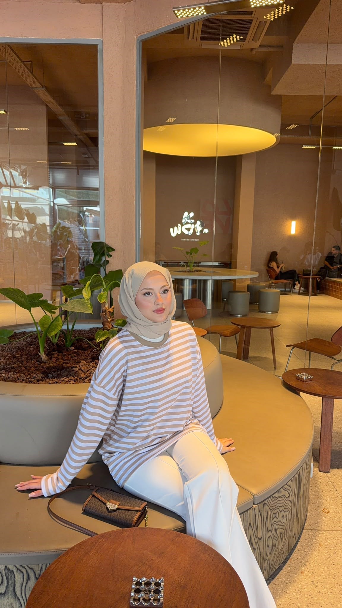 MEYSADESIGN BODY Çizgili Basic Badi Bej
