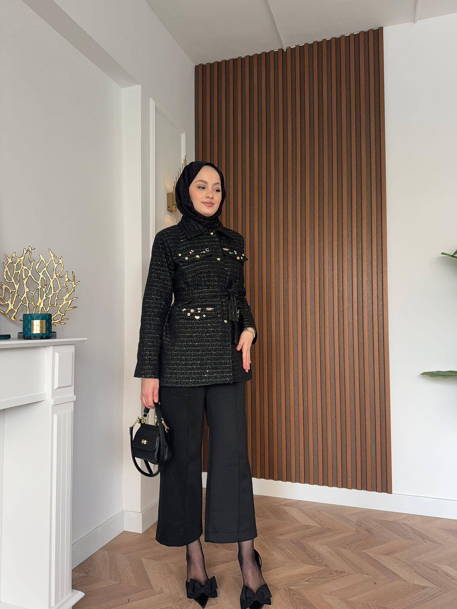 MEYSADESIGN CEKET Diamond Tüvit Kumaş Astarlı Ceket Siyah