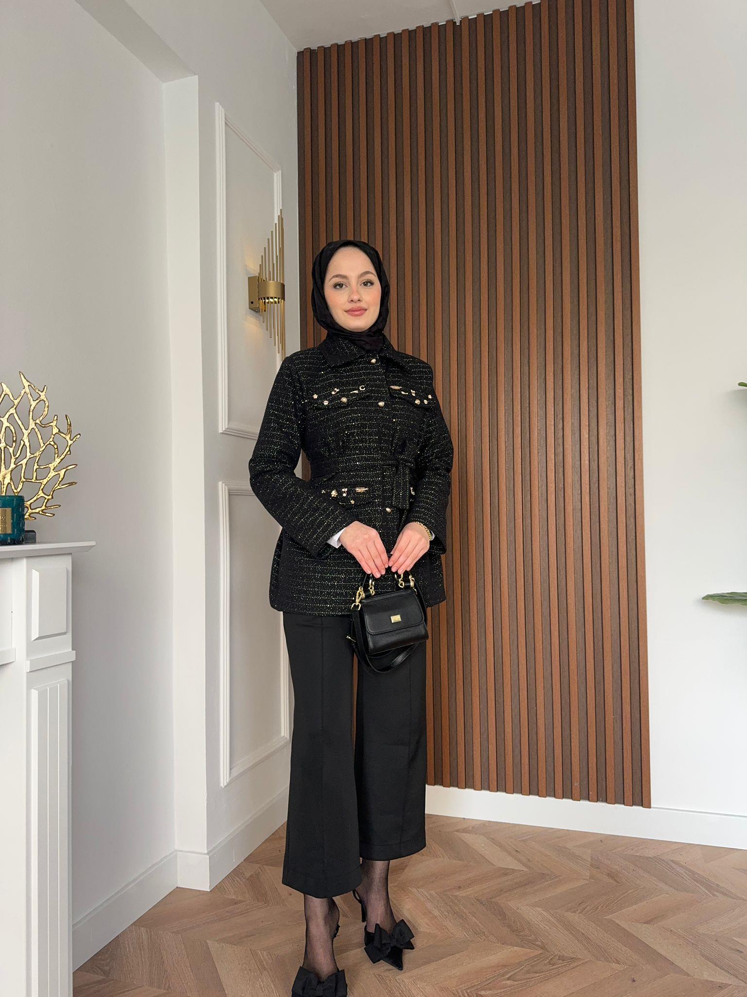MEYSADESIGN CEKET Diamond Tüvit Kumaş Astarlı Ceket Siyah