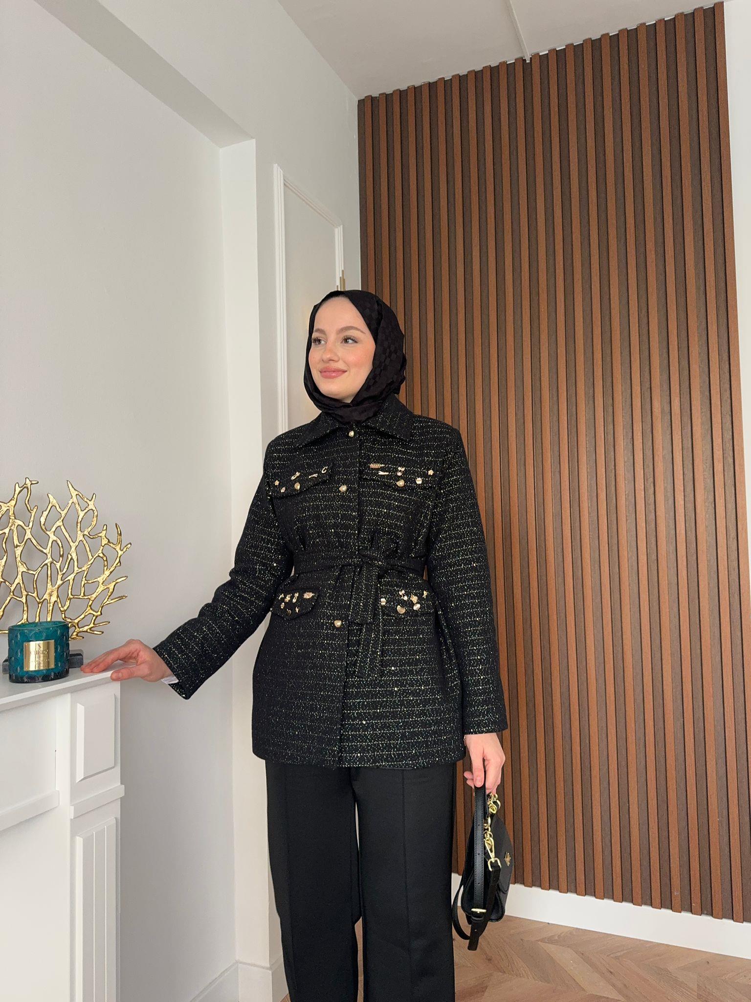 MEYSADESIGN CEKET Diamond Tüvit Kumaş Astarlı Ceket Siyah