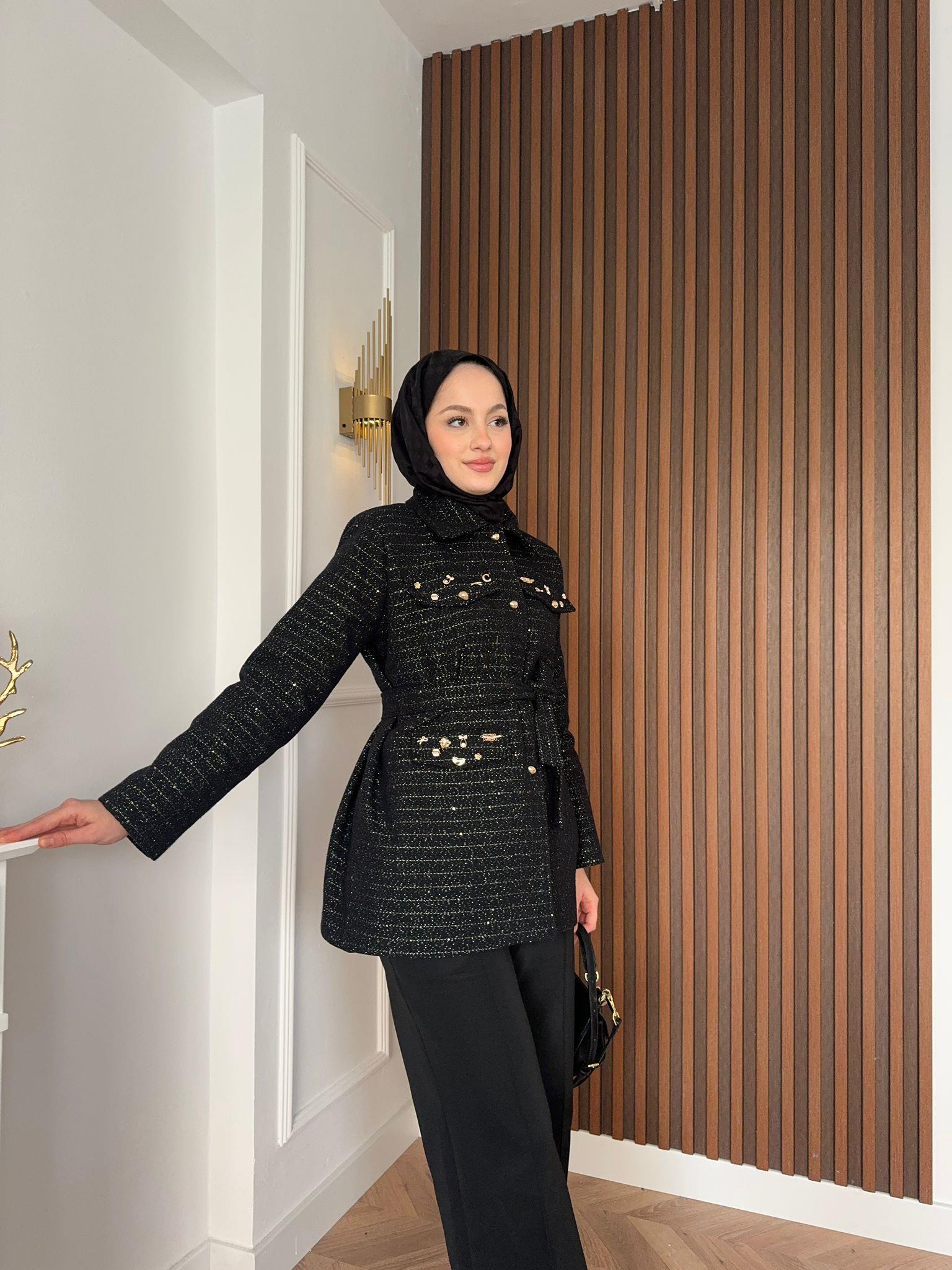 MEYSADESIGN CEKET Diamond Tüvit Kumaş Astarlı Ceket Siyah