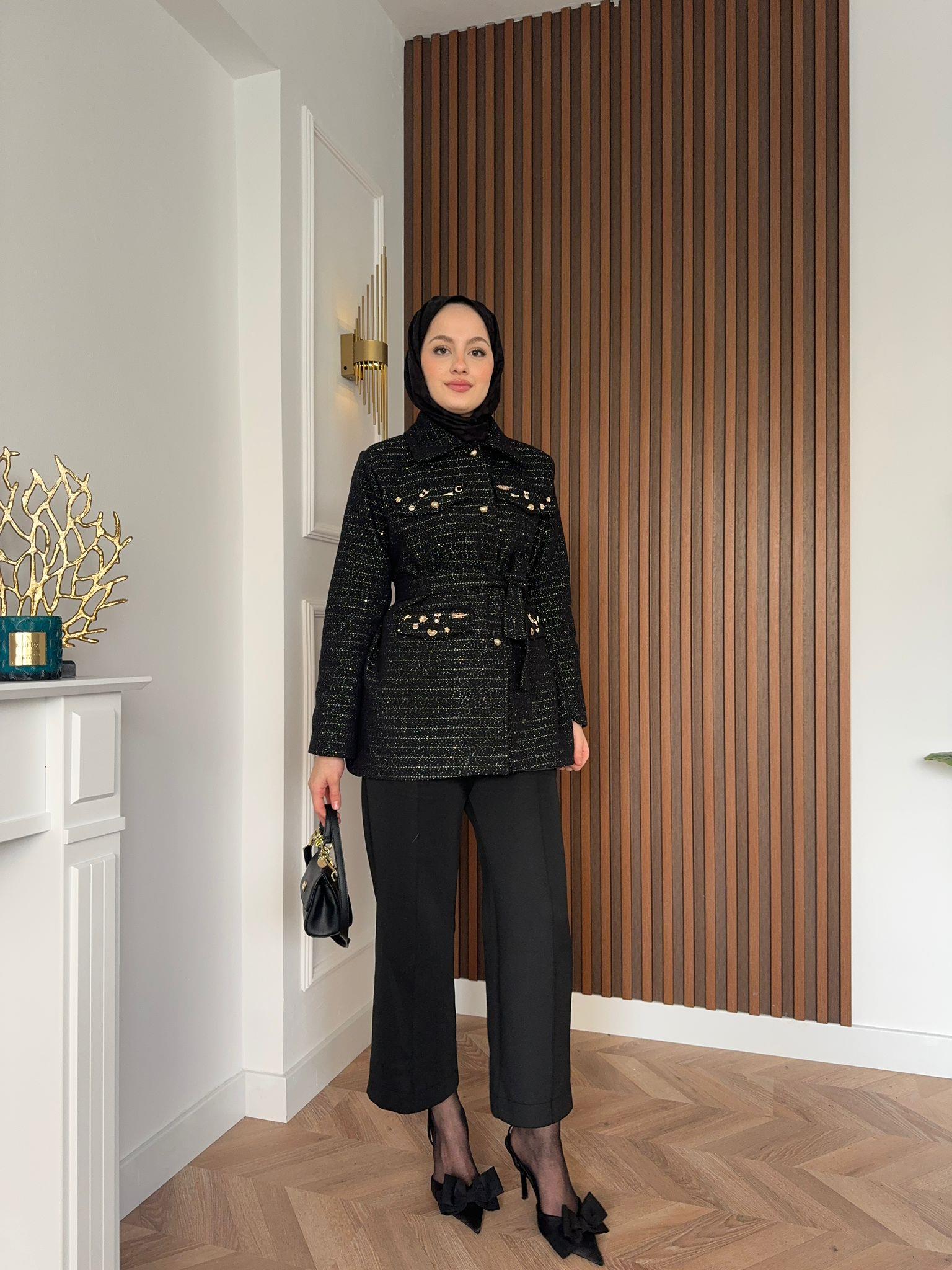 MEYSADESIGN CEKET Diamond Tüvit Kumaş Astarlı Ceket Siyah