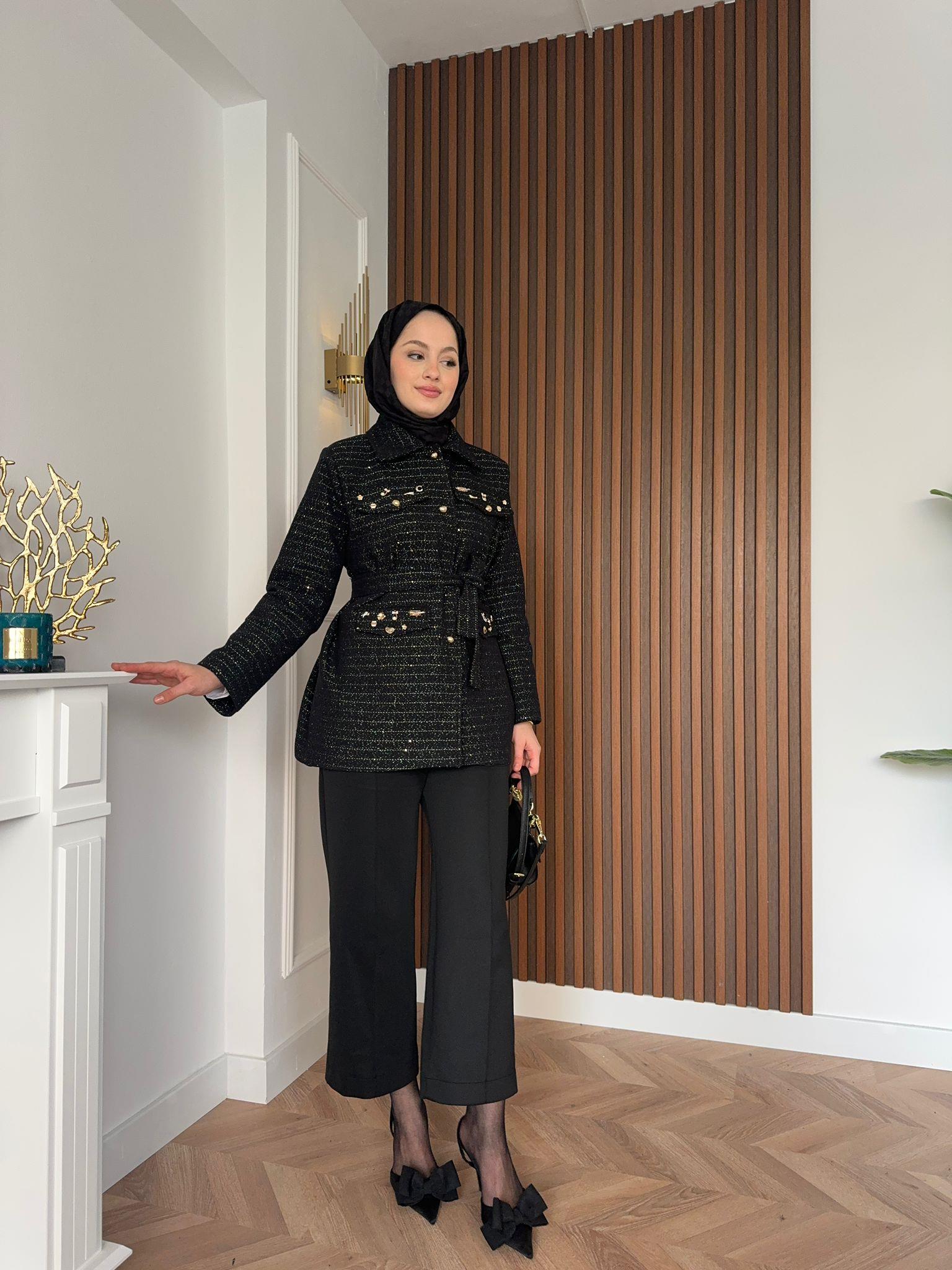 MEYSADESIGN CEKET Diamond Tüvit Kumaş Astarlı Ceket Siyah