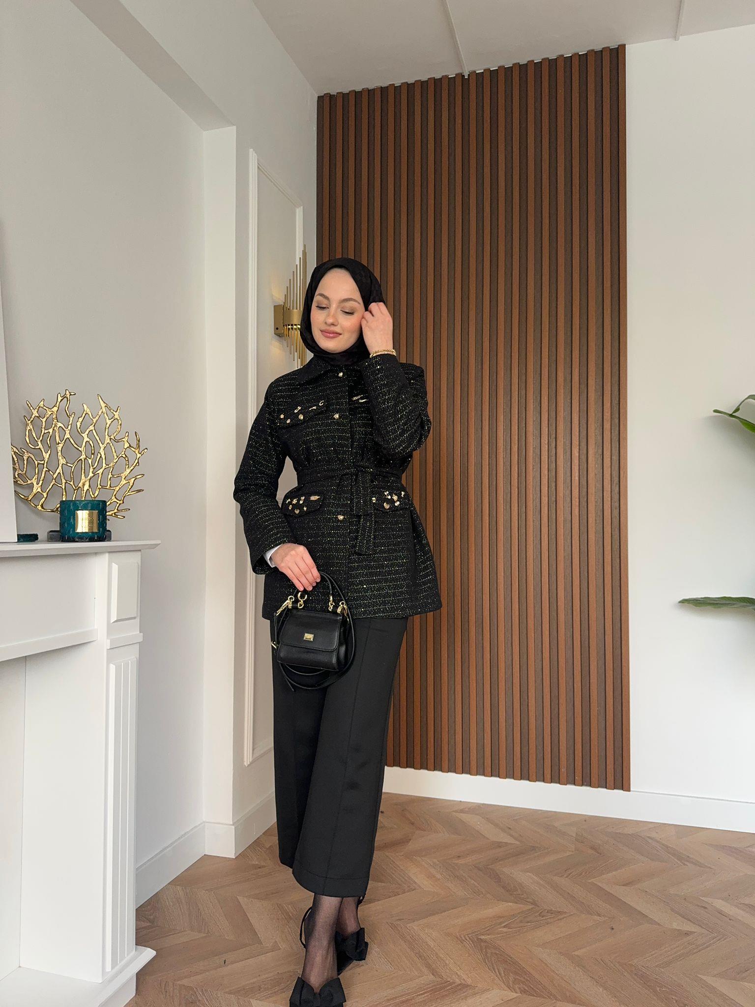 MEYSADESIGN CEKET Diamond Tüvit Kumaş Astarlı Ceket Siyah