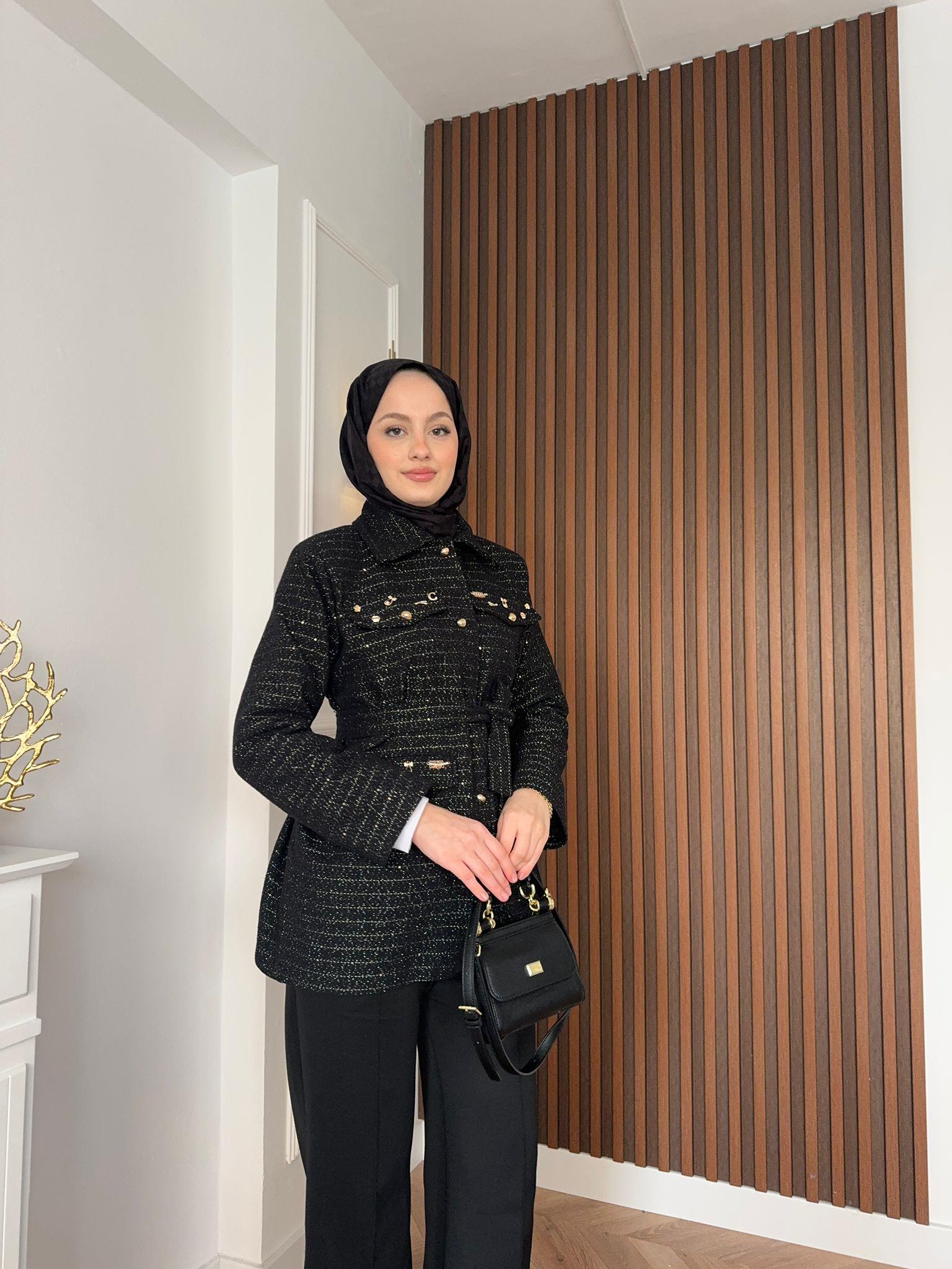 MEYSADESIGN CEKET Diamond Tüvit Kumaş Astarlı Ceket Siyah