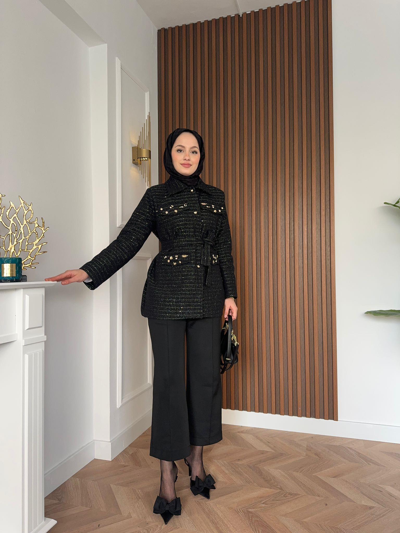 MEYSADESIGN CEKET Diamond Tüvit Kumaş Astarlı Ceket Siyah
