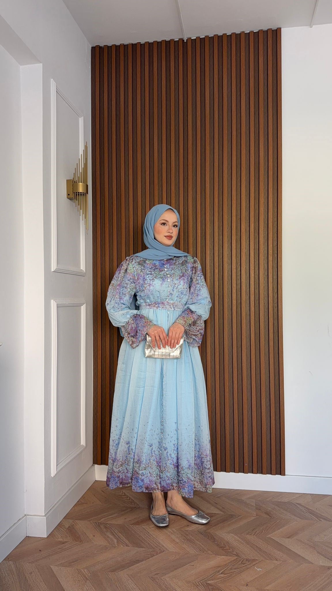 MEYSADESIGN ELBİSELER Alice Desenli Elbise Mavi
