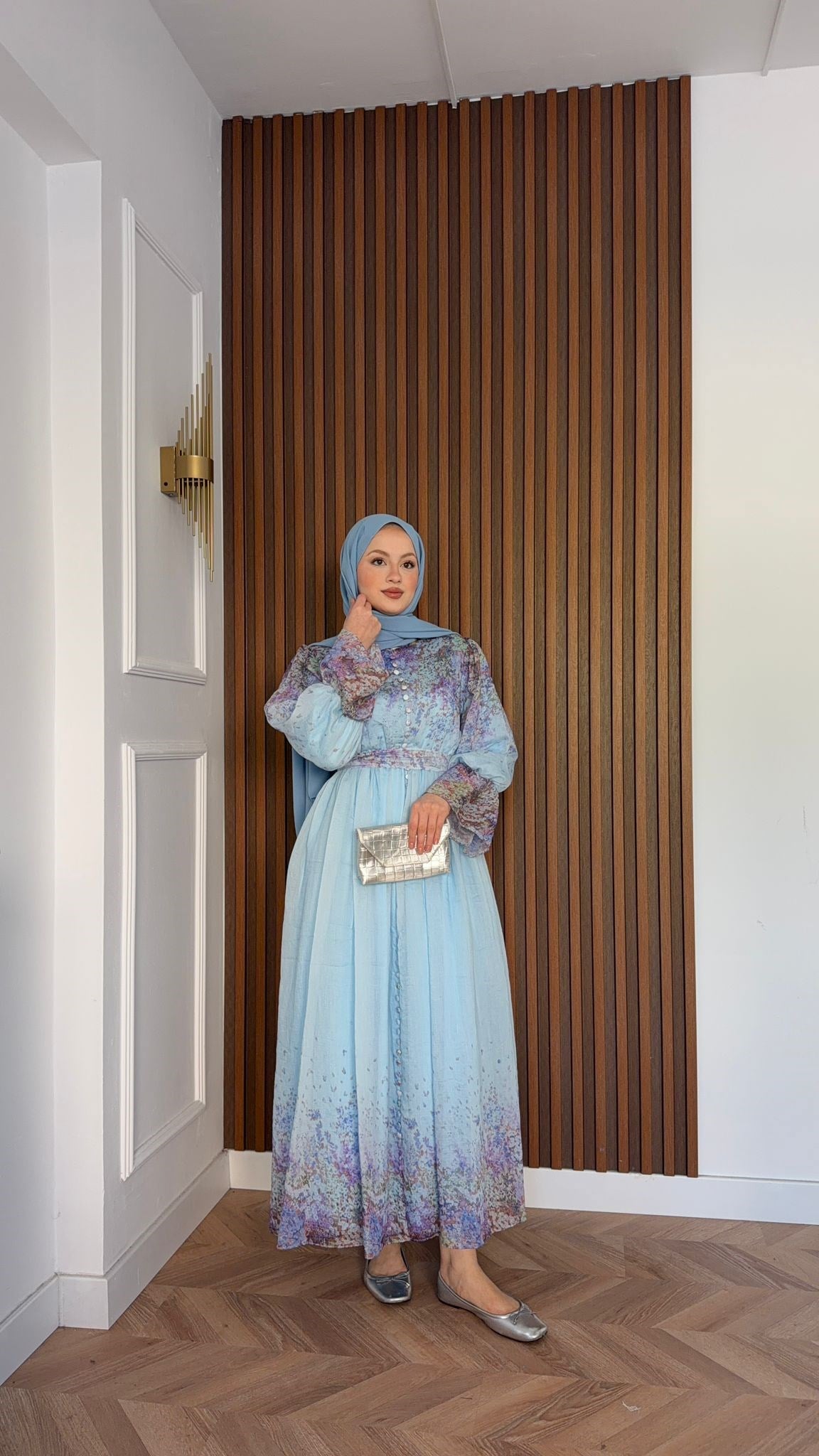MEYSADESIGN ELBİSELER Alice Desenli Elbise Mavi