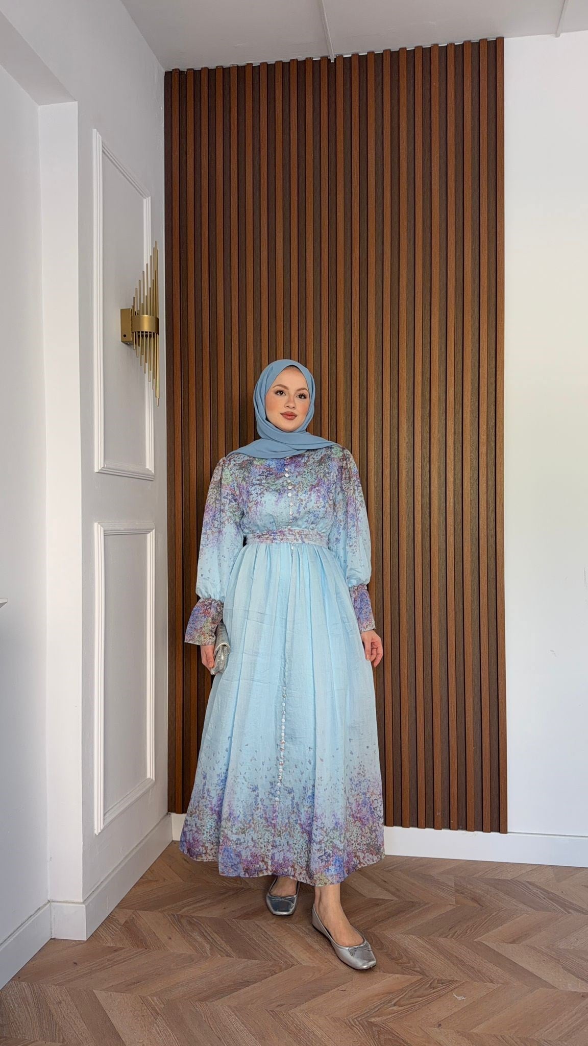 MEYSADESIGN ELBİSELER Alice Desenli Elbise Mavi
